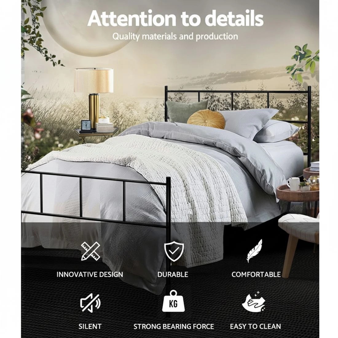 4 Artiss Bed Frame King Single Metal Bed Frames SOL - Black, 4 of 8