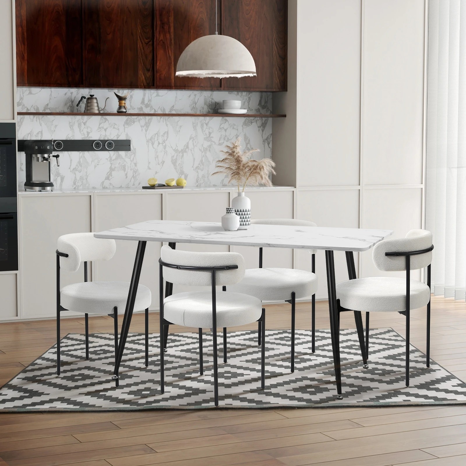 5 Oikiture 2x Dining Chair Round Boucle Kitchen Lounge Seats Backrest
 - White, 5 of 10