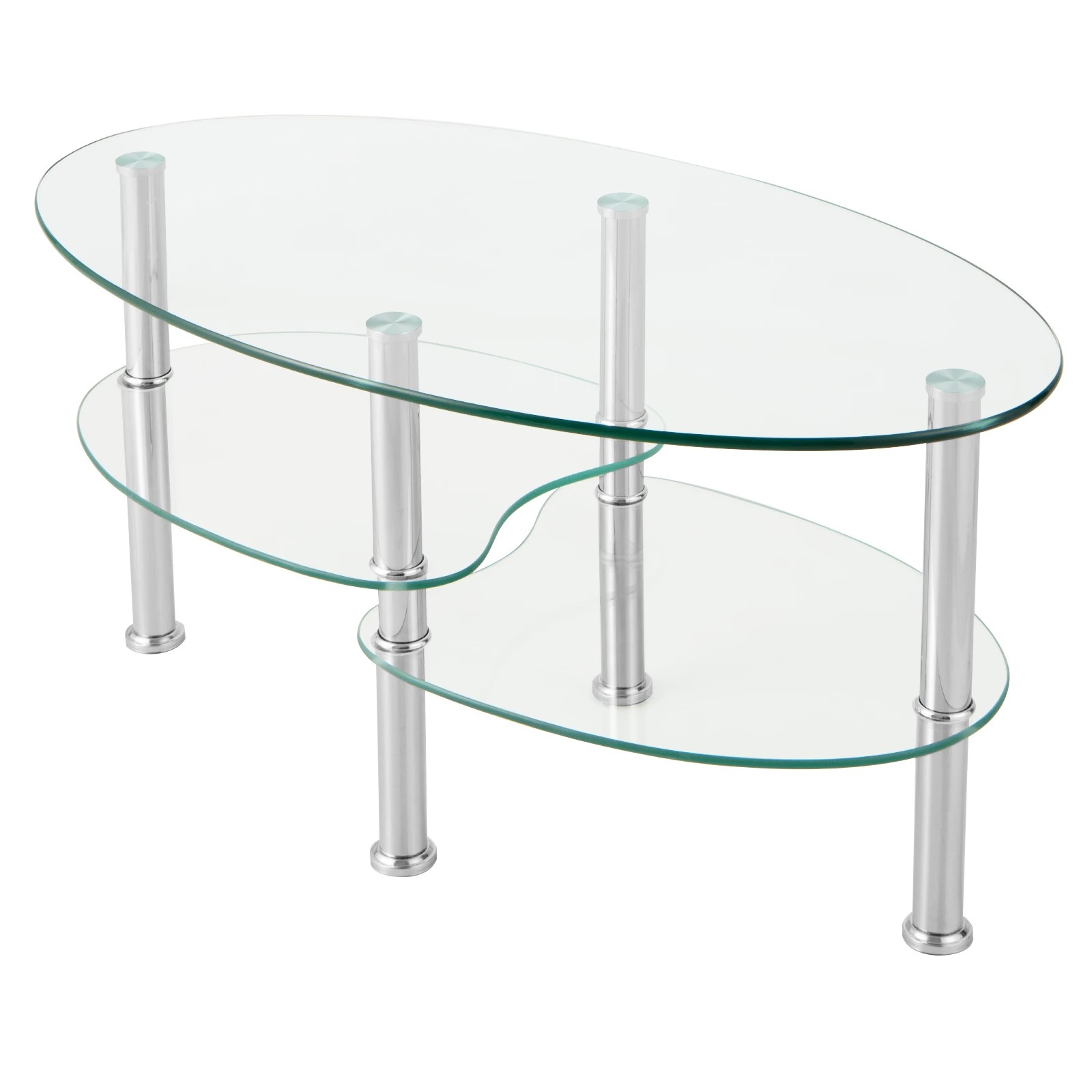 1 Costway 3-Tier Glass Coffee Table w/Display Shelf Living Room - Clear, 1 of 4