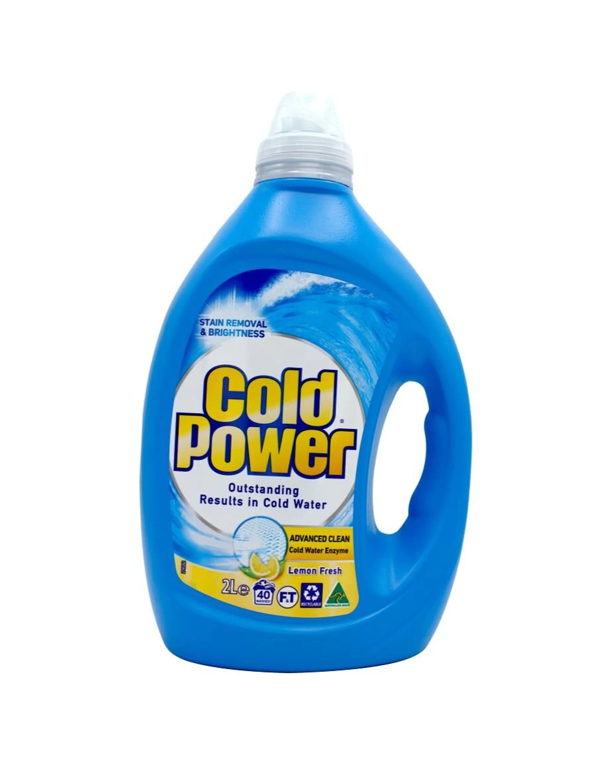 2 COLD POWER 2PK Cold Power 2L Laundry Liquid Front Top Loader Advanced Clean Lemon Fresh - Blue, 2 of 4