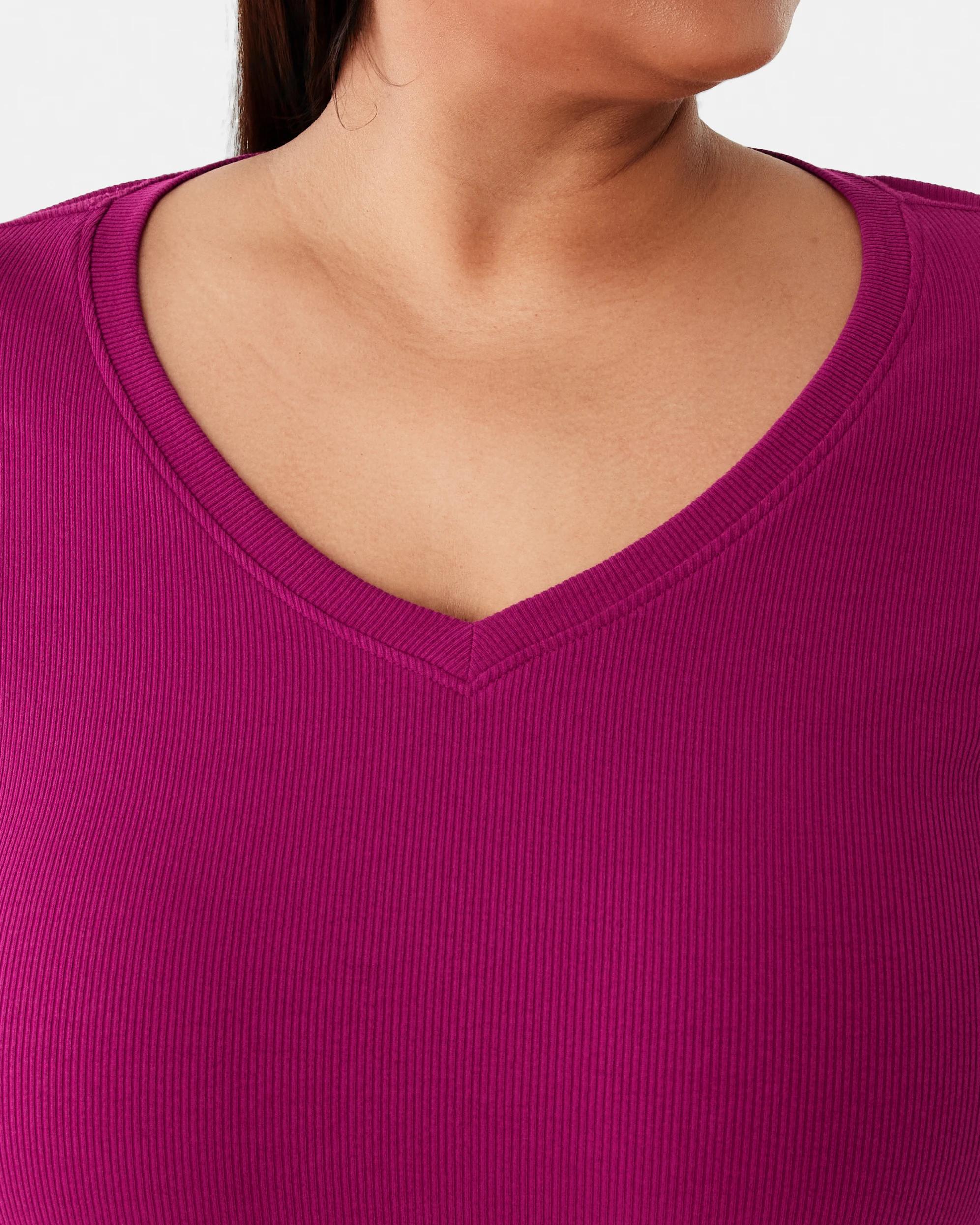 5 Curve Long Sleeve V-Neck Rib Top Fuscia, 5 of 5