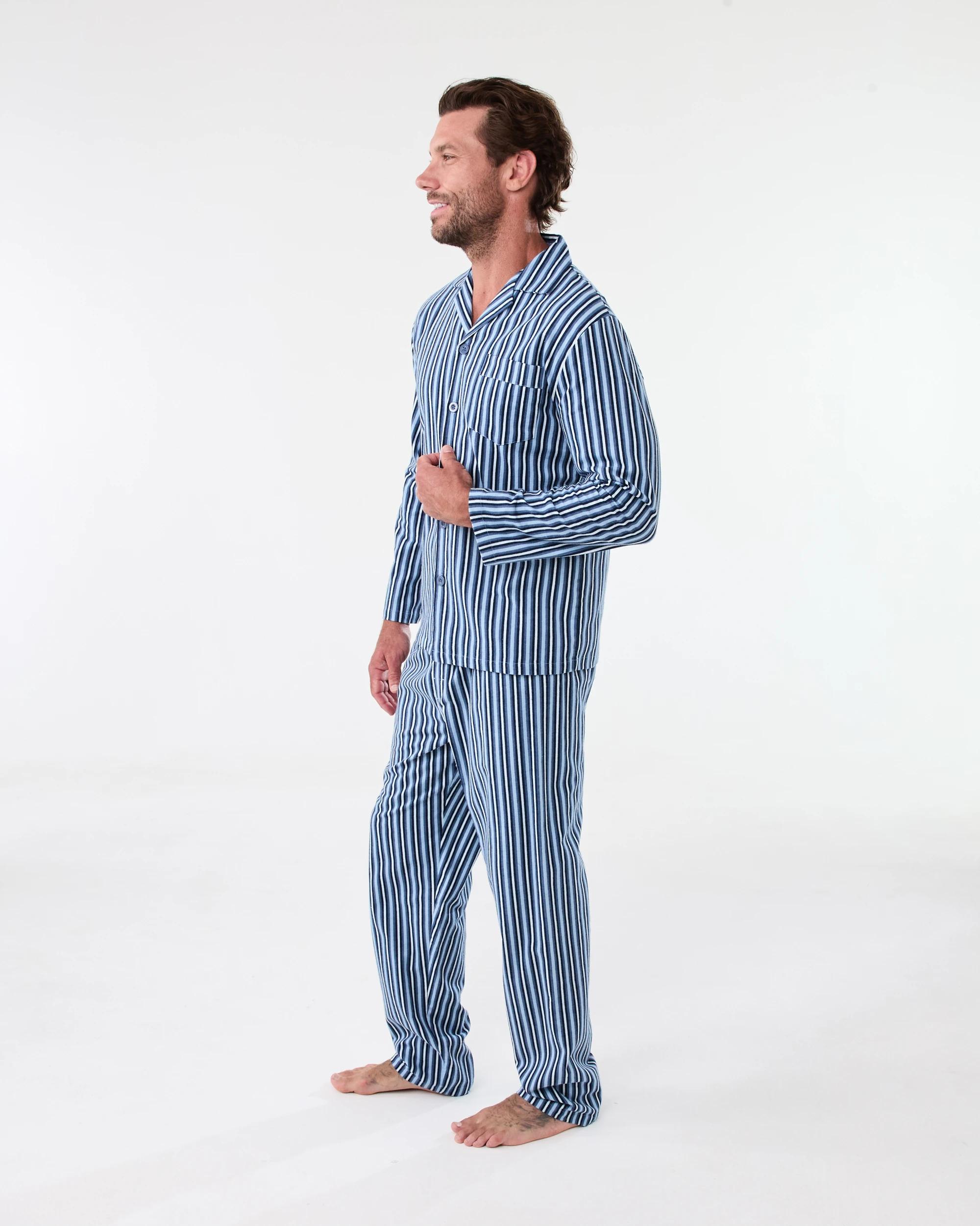 2 Print Flannel Pyjama Set Blu Stripe, 2 of 8