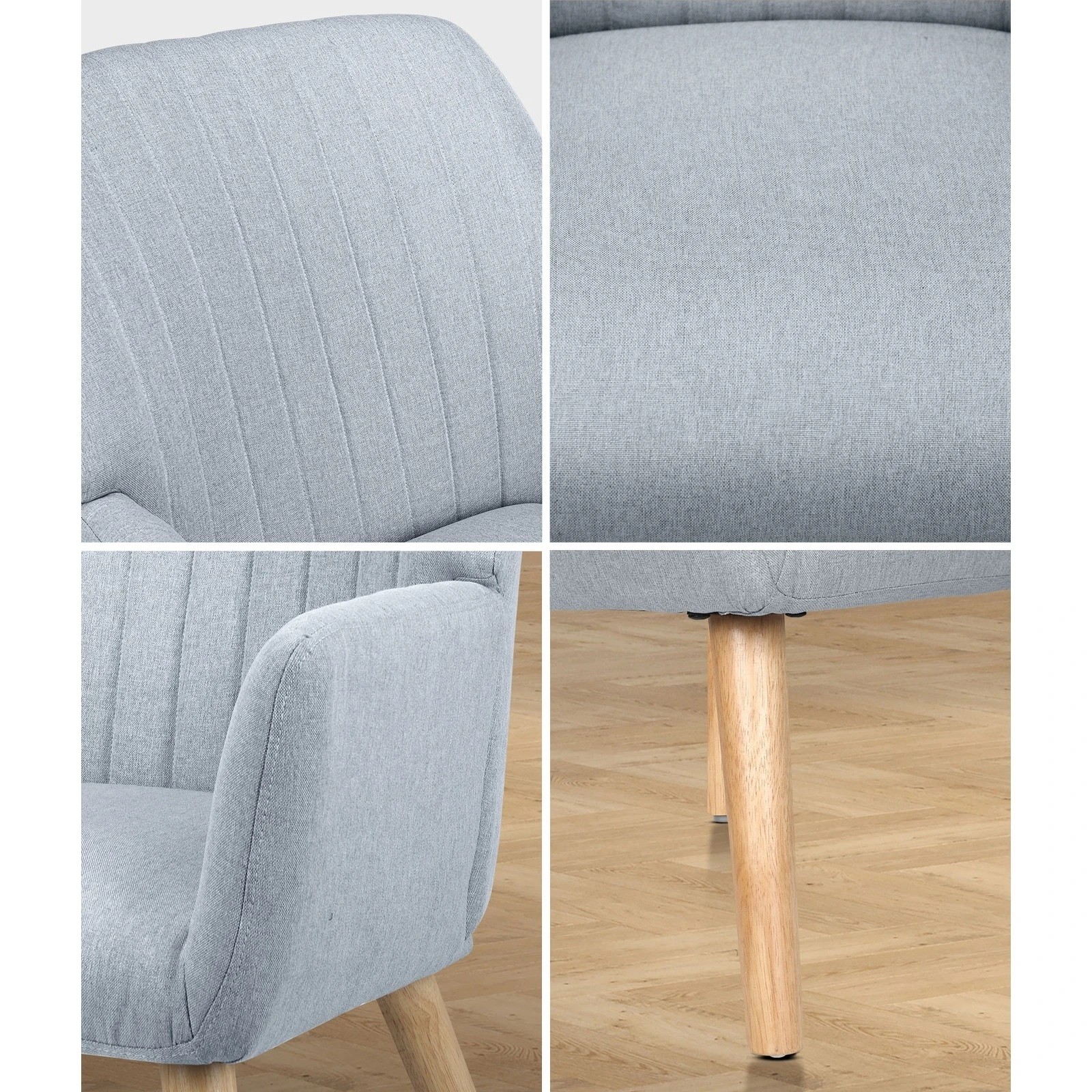 5 Oikiture 2x Armchair Lounge Sofa Chair Fabric Accent Chairs Armchairs - Grey, 5 of 10