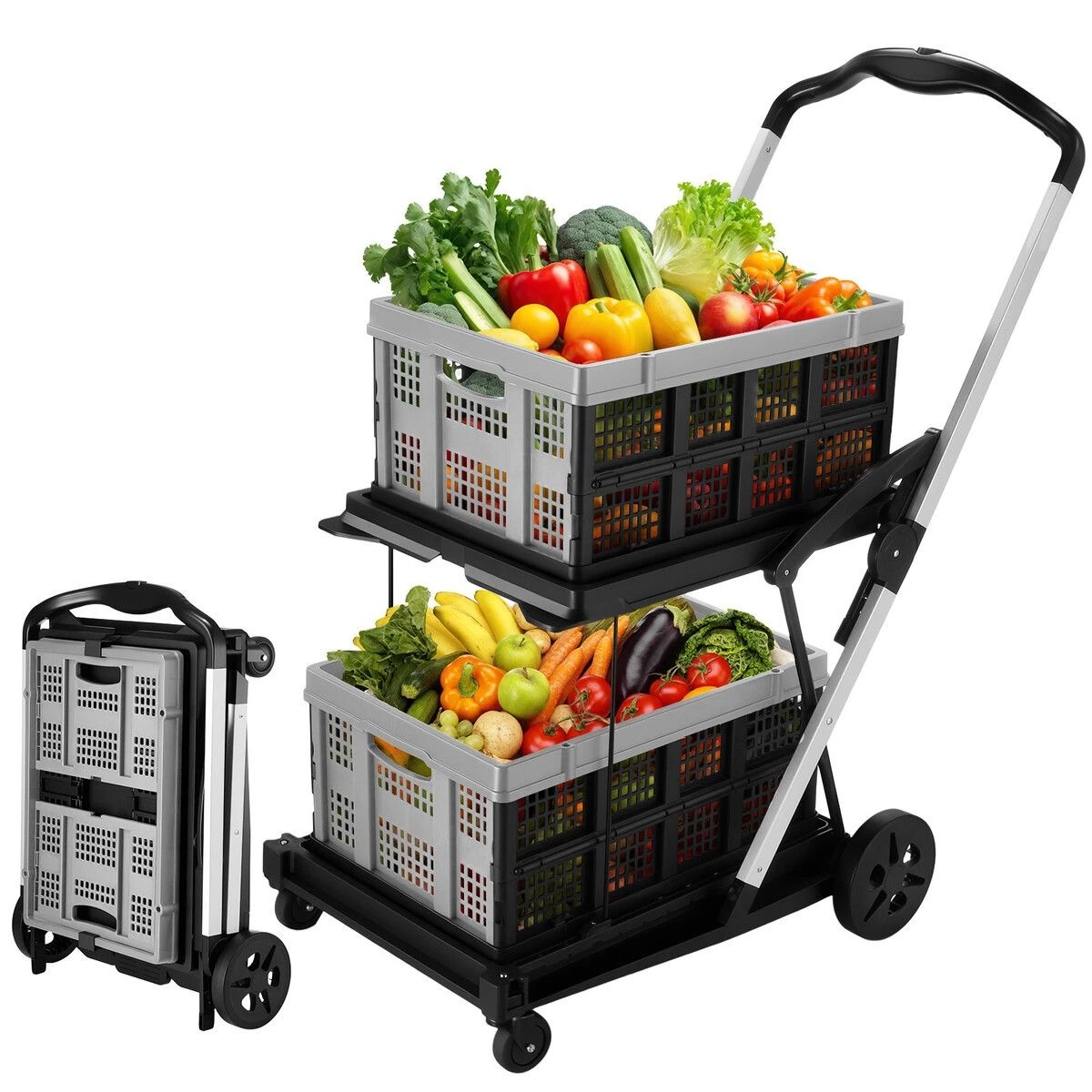 2 AUSWAY Folding Hand Truck Dolly Luggage Utility Cart Shopping Trolley Collapsible, 2 of 3