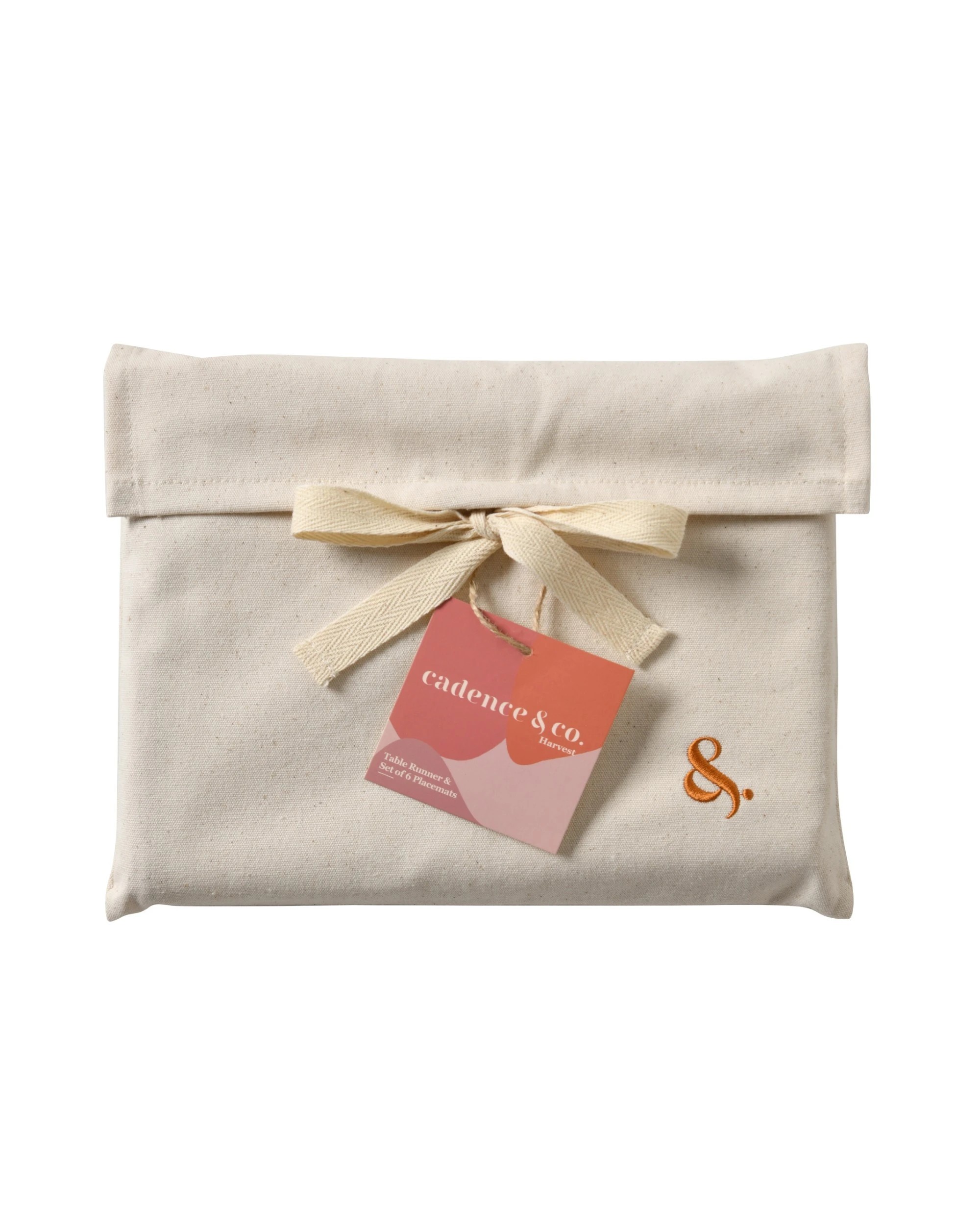 10 Cadence & Co. Harvest Table Runner with Set of 6 Placemats - Natural with Rust Edge, 10 of 10