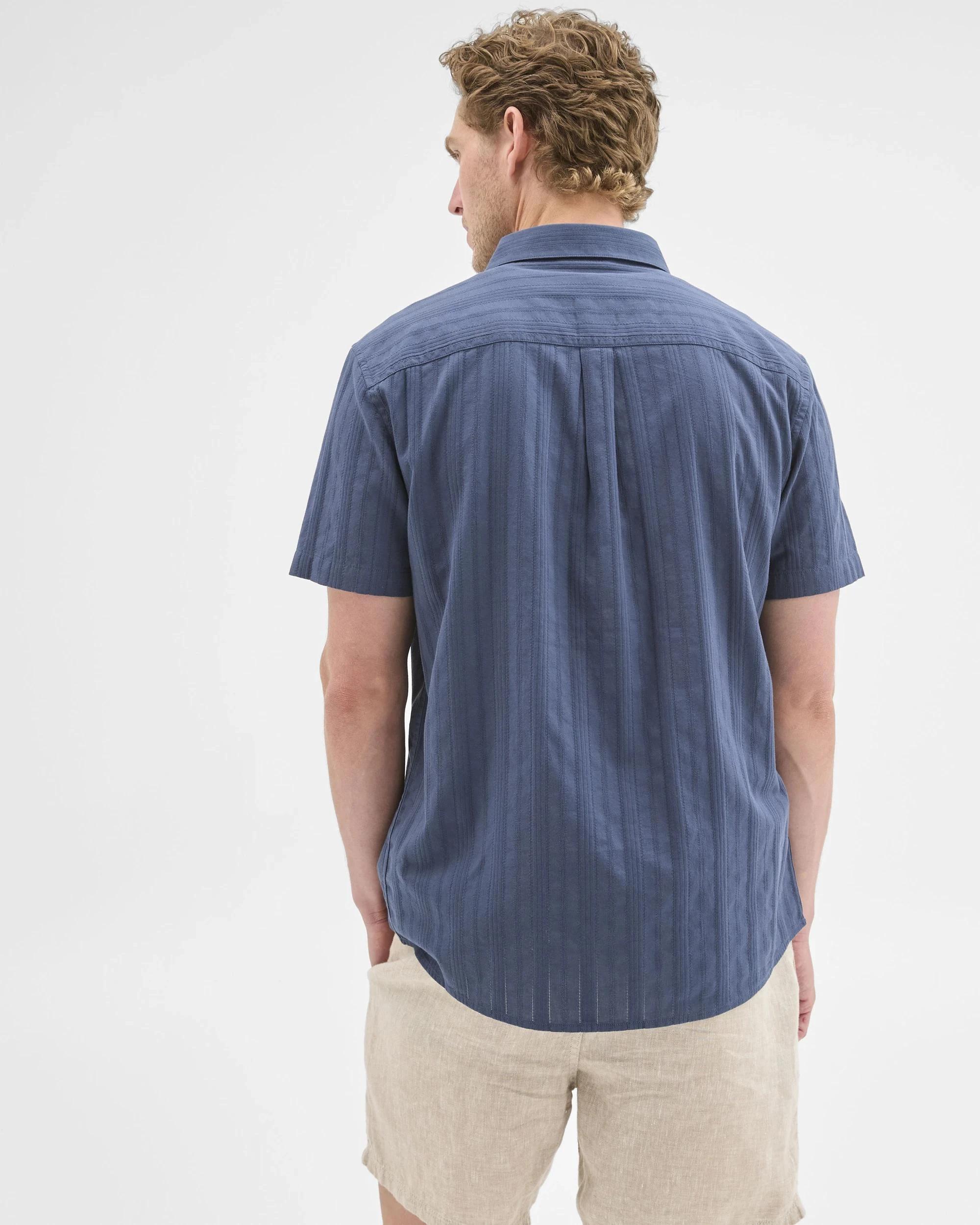 4 Target Man Australian Cotton Short Sleeve Textured Shirt DARK BLUE, 4 of 7