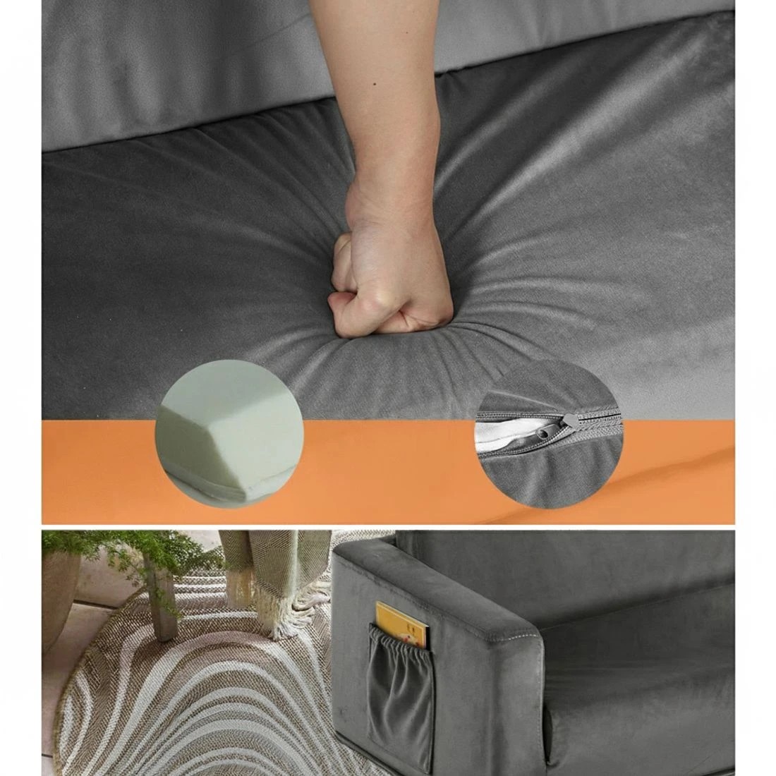 4 Keezi Kids Sofa 2 Seater Children Flip Open Couch Velvet Armchair - Grey, 4 of 5