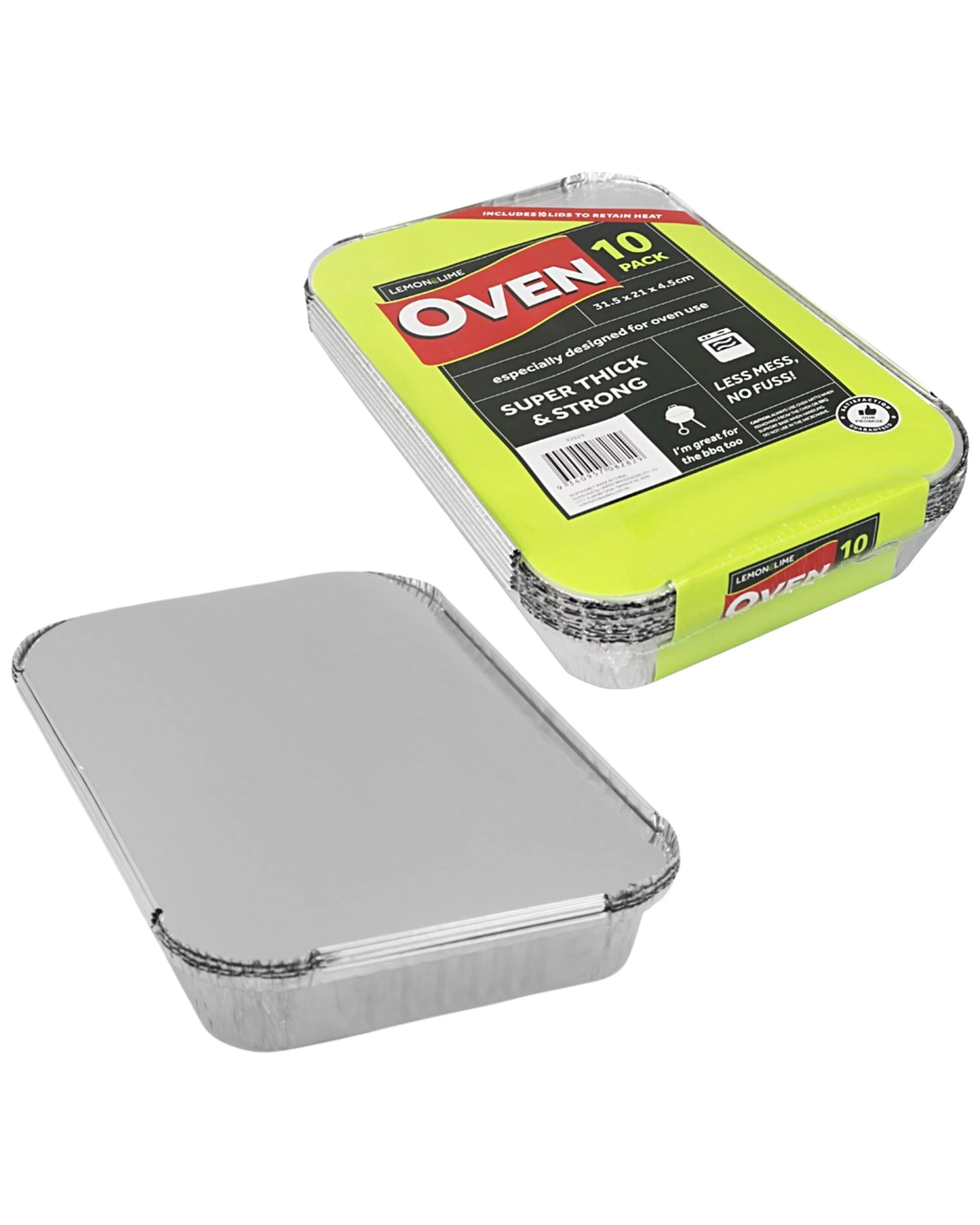 1 Lemon & Lime Foil Oven Trays with Lids 31.5cm x 21cm x 4.5cm Pack of 10, 1 of 4
