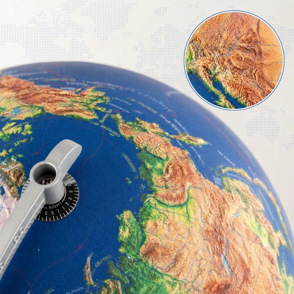 6 Costway 30CM Illuminated World Globe LED Night Light w/Raised Relief Time Zone Non-Slip Wooden Base - Blue, 6 of 7