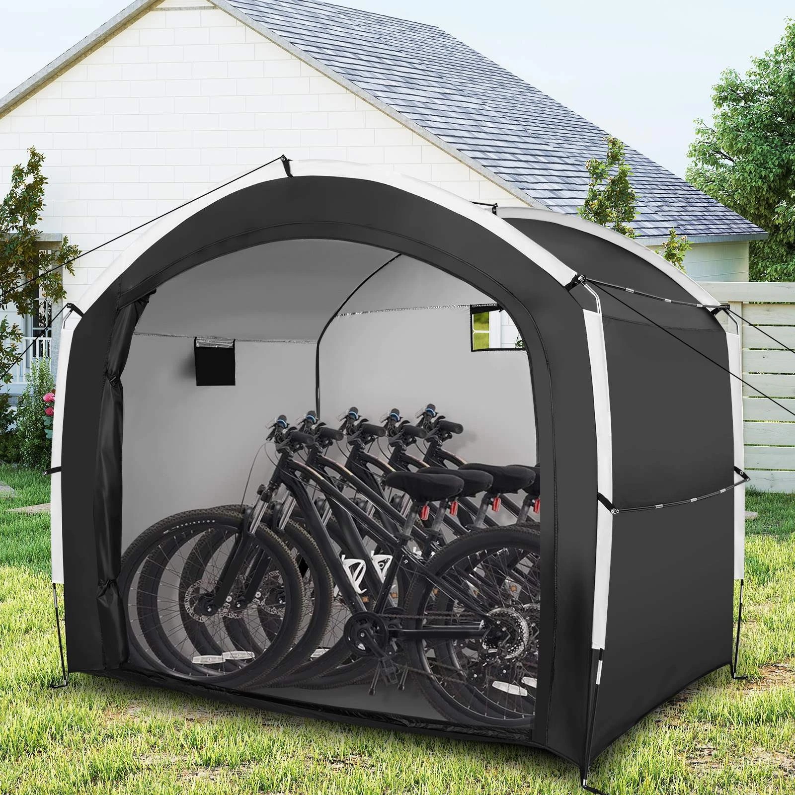 2 Costway 2.2x1.85M Bike Storage Shed Outdoor Portable Bicycle Cover Shelter - Black, 2 of 3