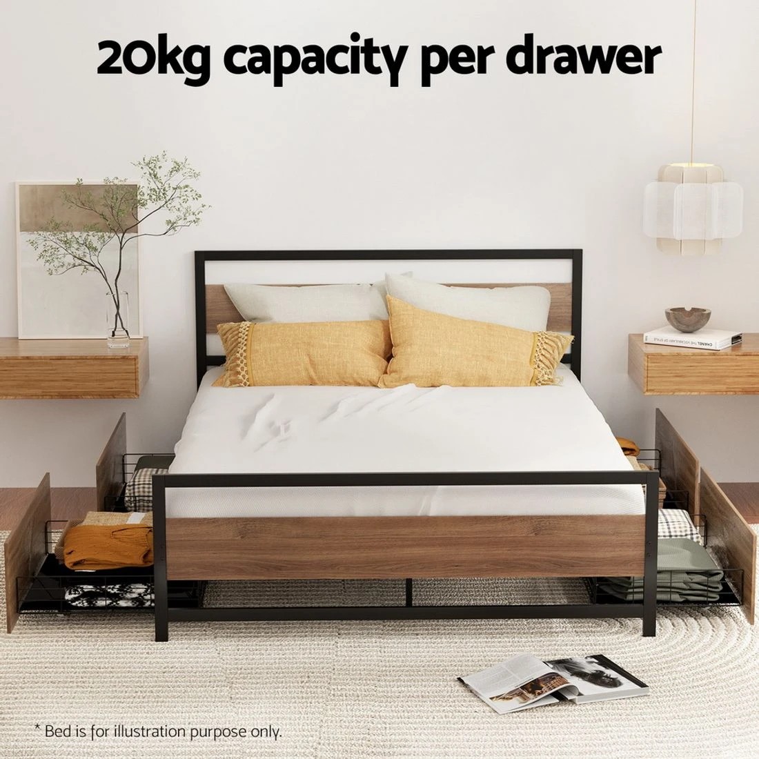 7 Artiss 2x Bed Frame Storage Drawers Trundle - Multi, 7 of 7