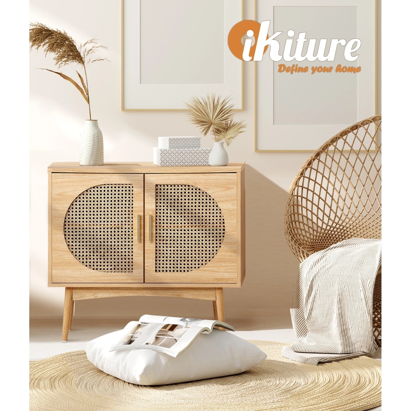 8 Oikiture Buffet Sideboard Rattan Storage Cabinet
 - Natural, 8 of 10