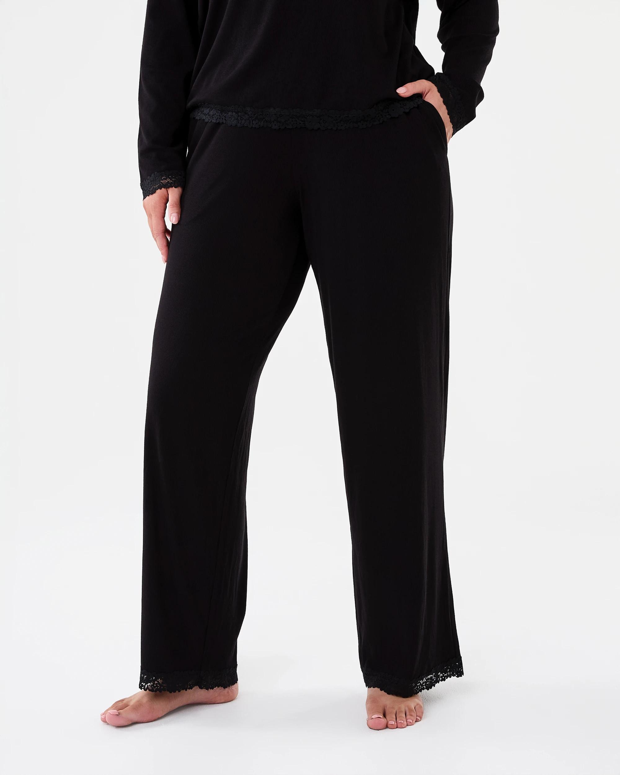 1 Viscose Rib Lace Trim Pants Black, 1 of 7