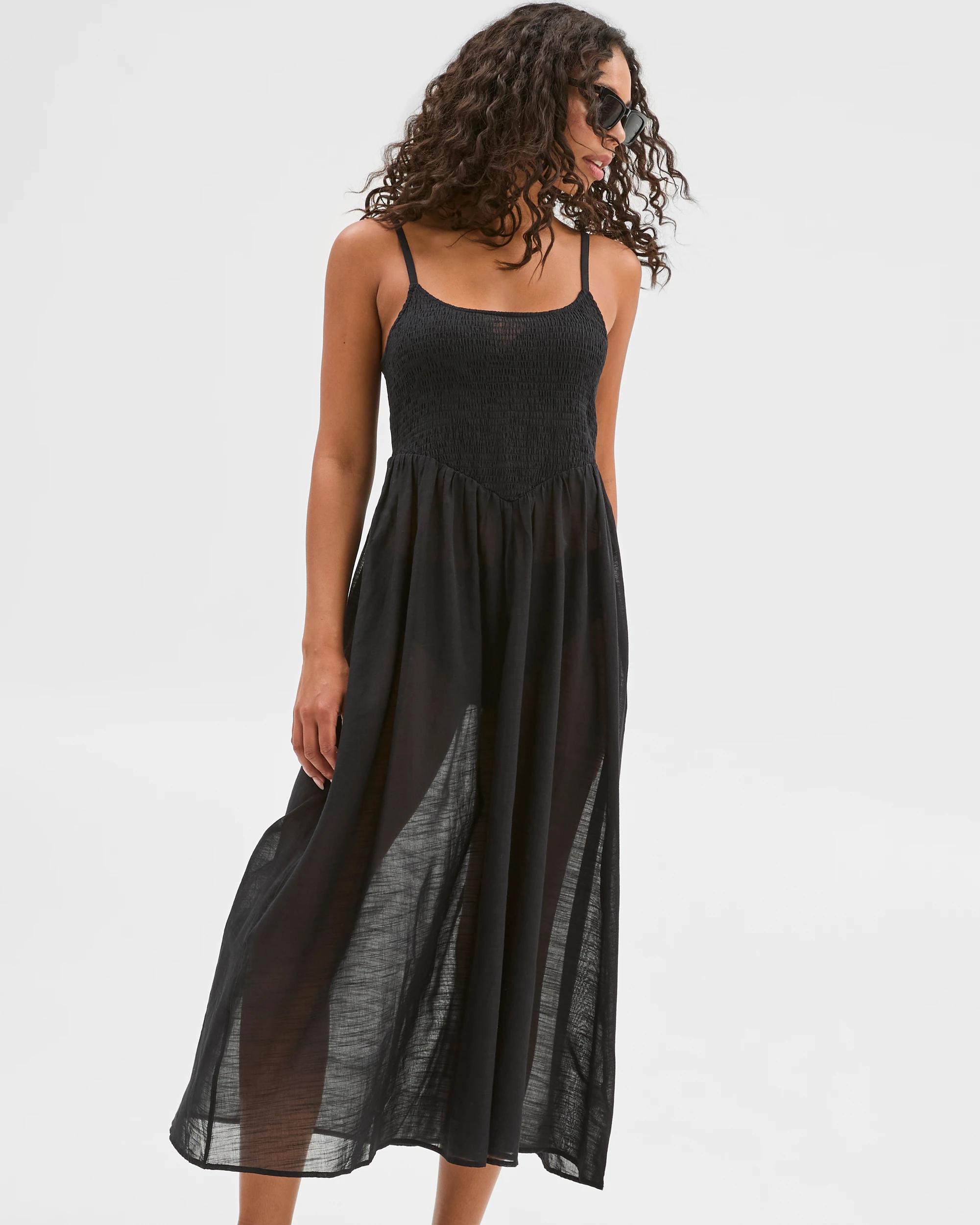 1 Target Resort Shirred Midi Dress BLACK, 1 of 6