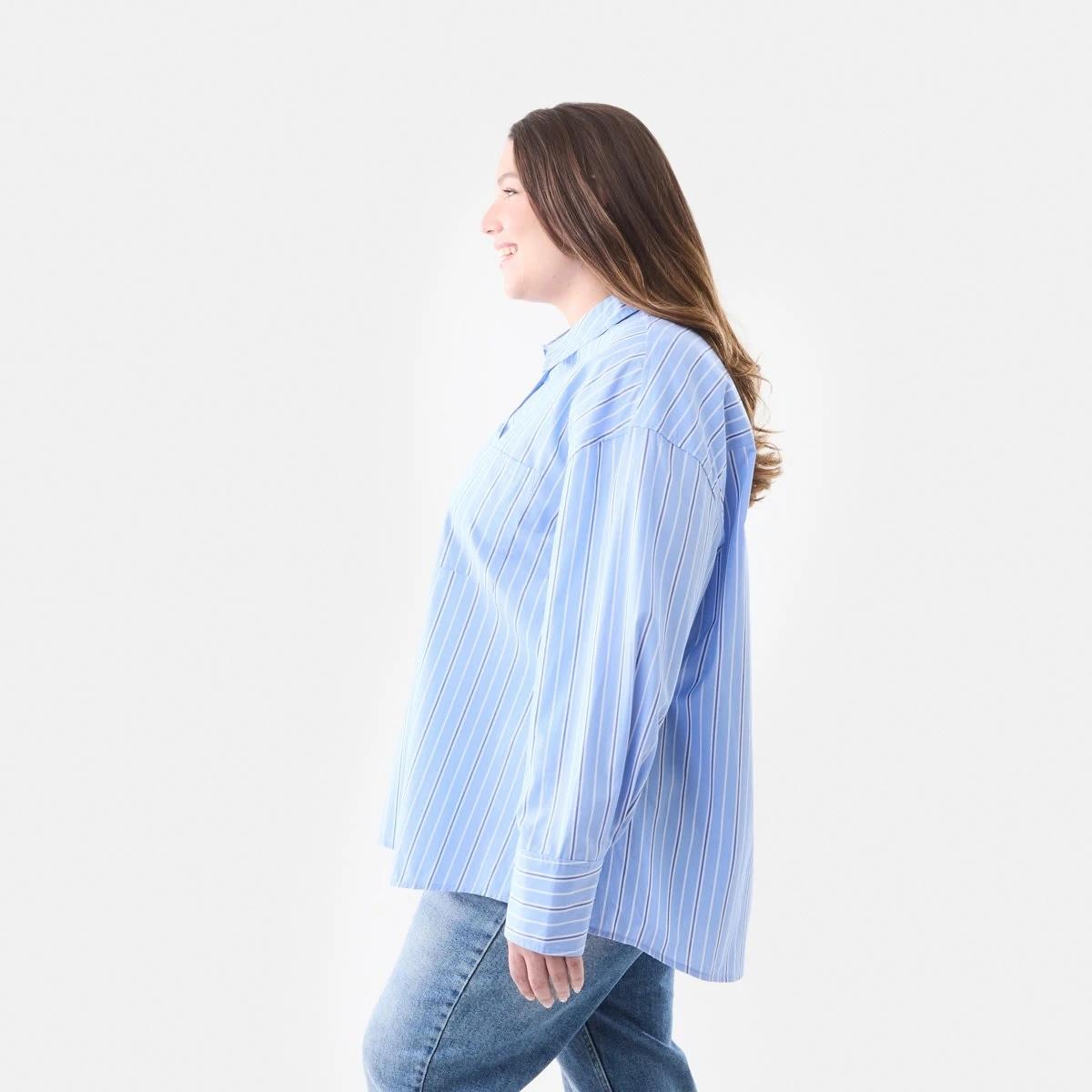 2 Curve Long Sleeve Boyfriend Shirt BLUE STRIPE BLUE MARINE, 2 of 5