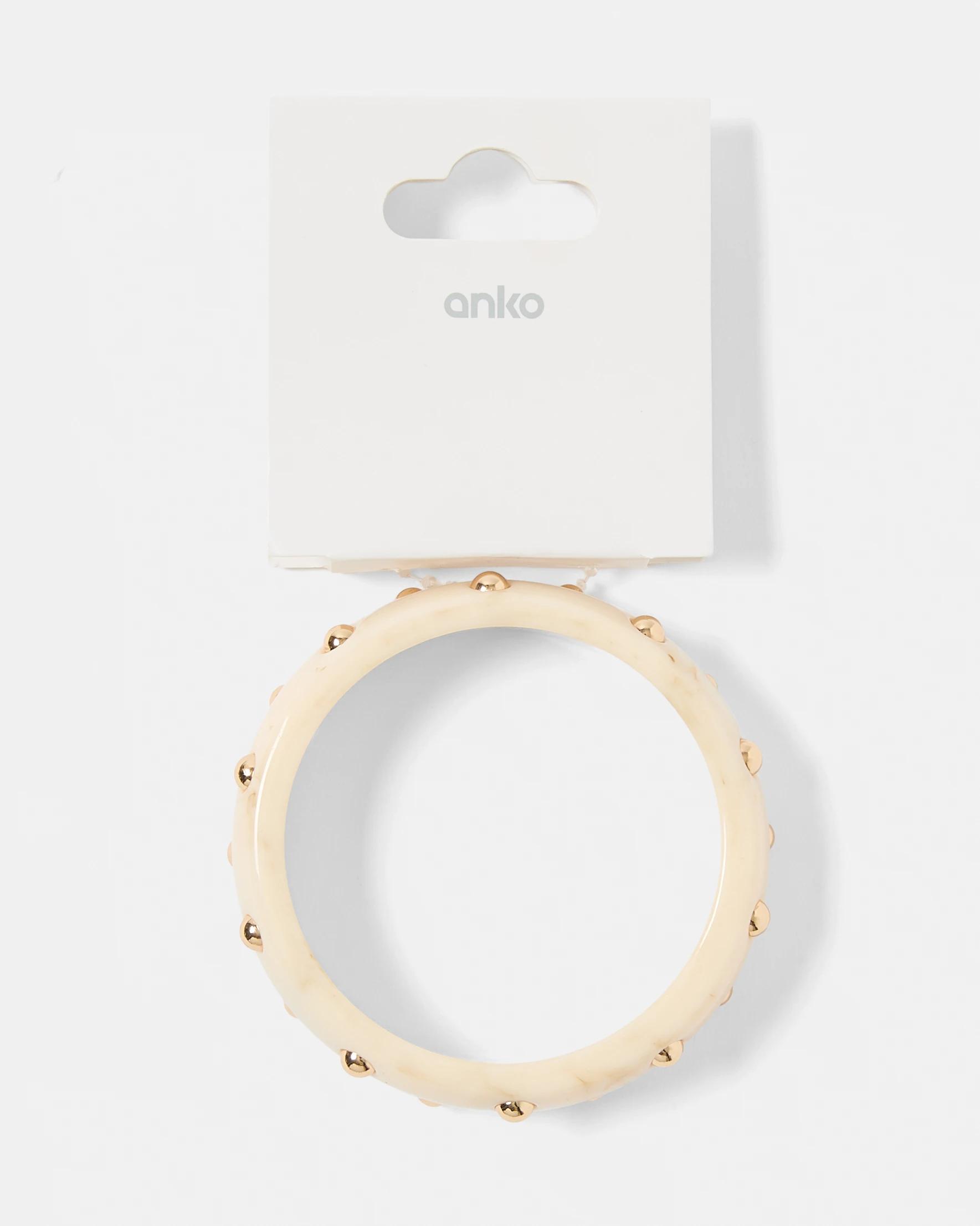 8 Studded Bangle - Beige and Gold Tone Beige, 8 of 8