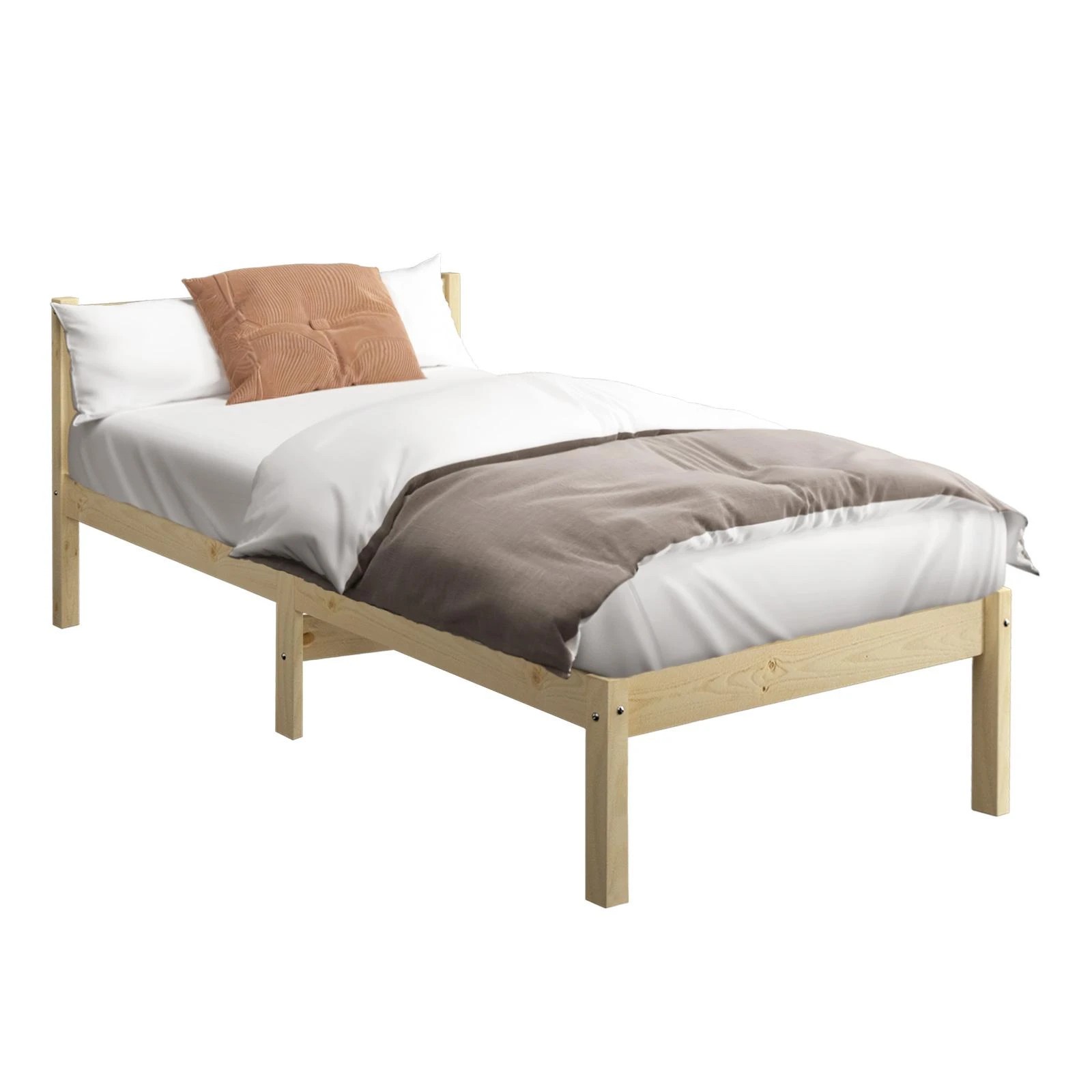 1 Oikiture Bed Frame King Single Size Wood Timber Base Platform Headboard
 - Natural, 1 of 10