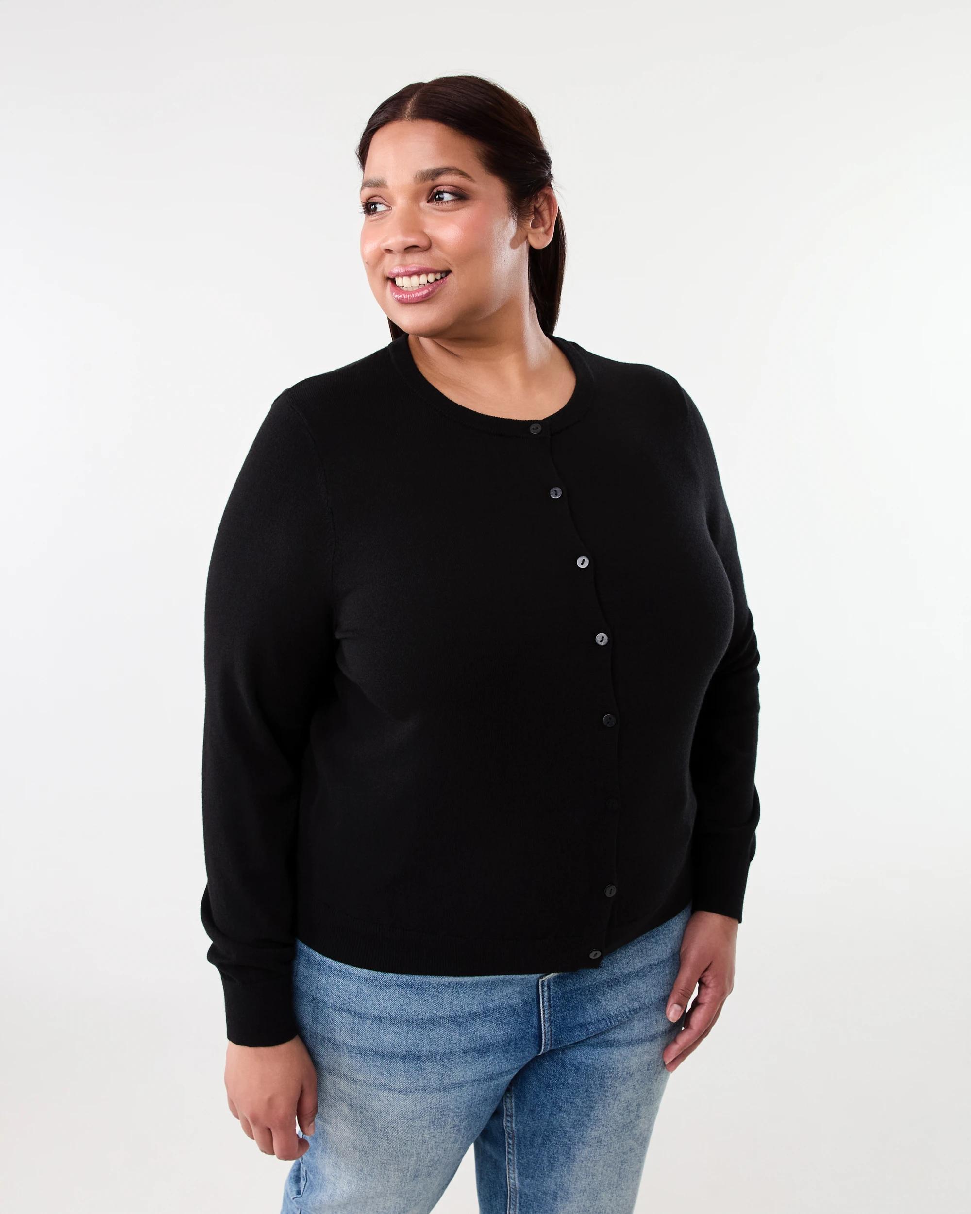 2 Curve Lightweight Button Cardigan Black, 2 of 6