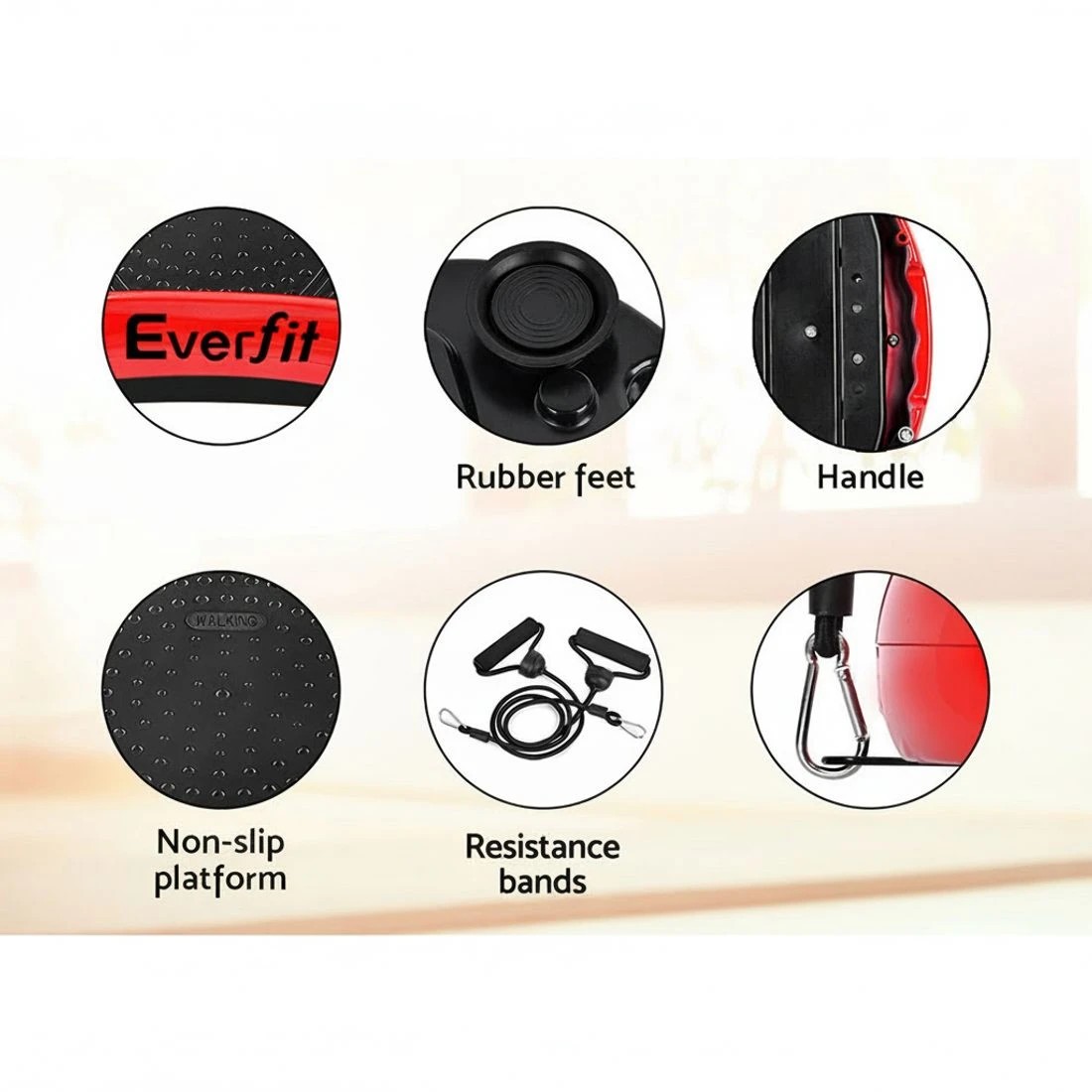 7 Everfit Vibration Machine Platform Vibrator Resistance Rope Home Fitness - Red, 7 of 9