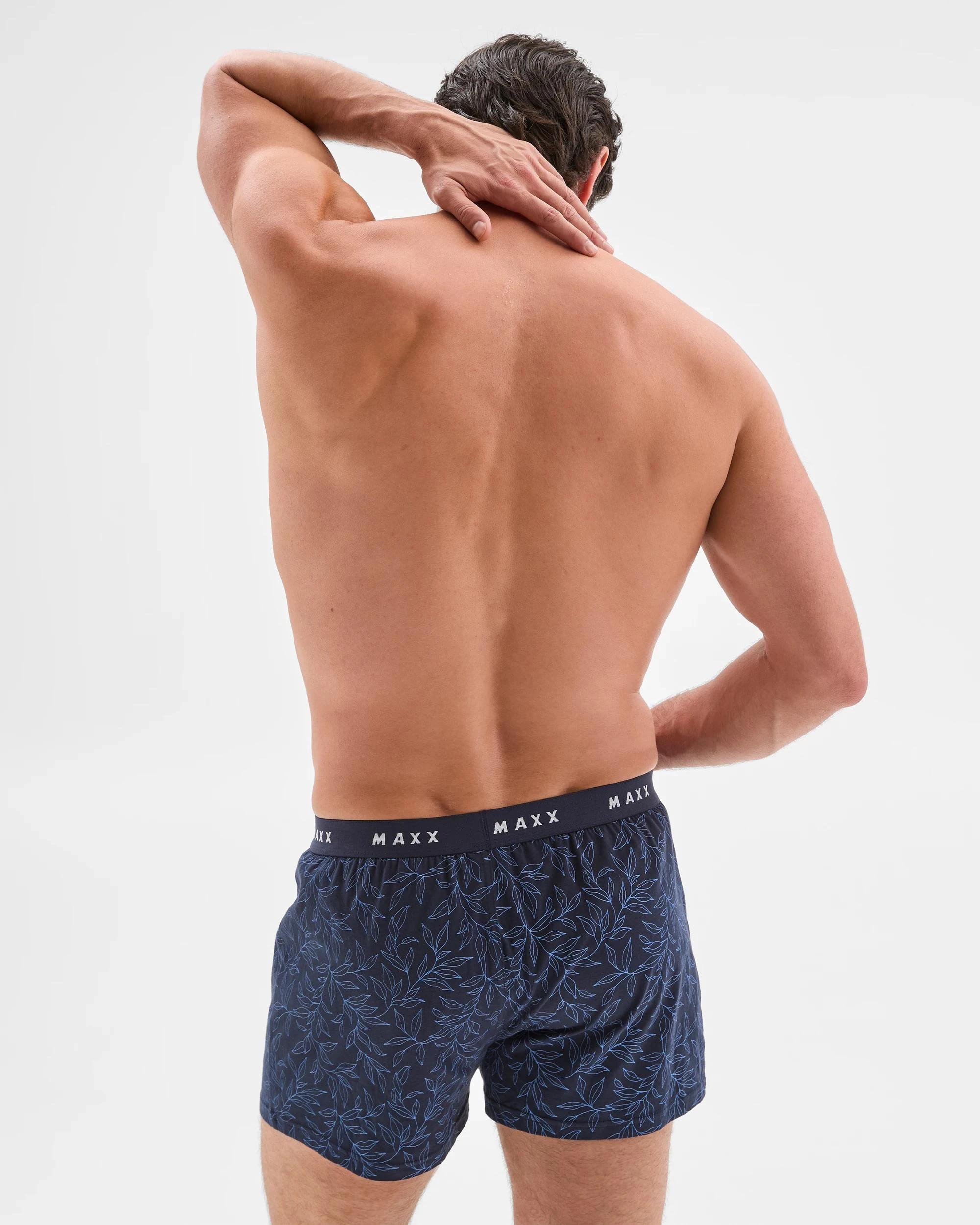 3 Mens Cotton Blend Knit Jersey Boxer Shorts 3 Pack - Maxx NAVY LEAF/BLUE STRIPE/NAVY STRIPE, 3 of 4