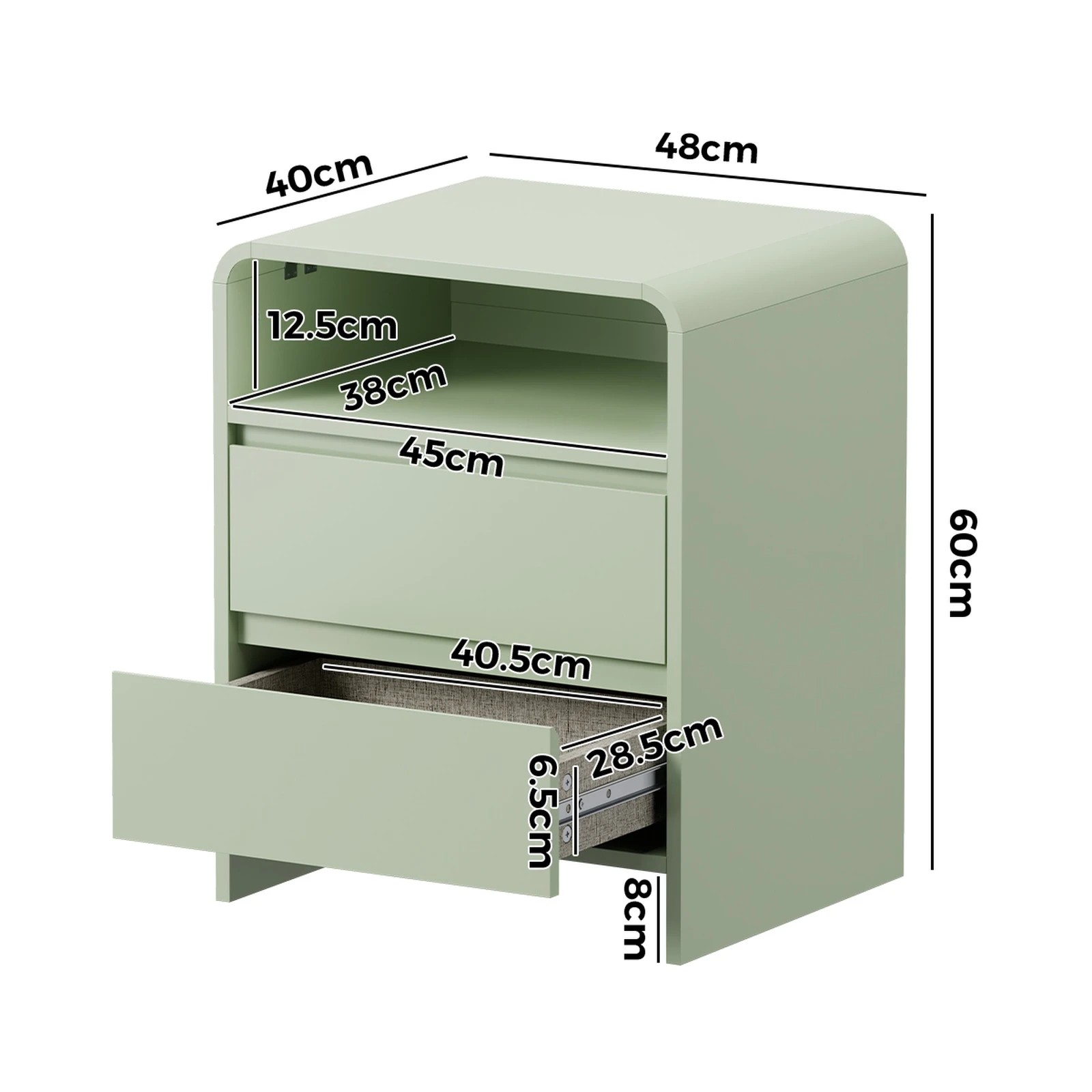 Oikiture Bedside Table Open Shelf Nightstand Handle-Free Drawers ...