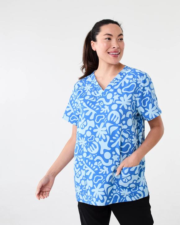 Unisex Short Sleeve Print Scrub Top
