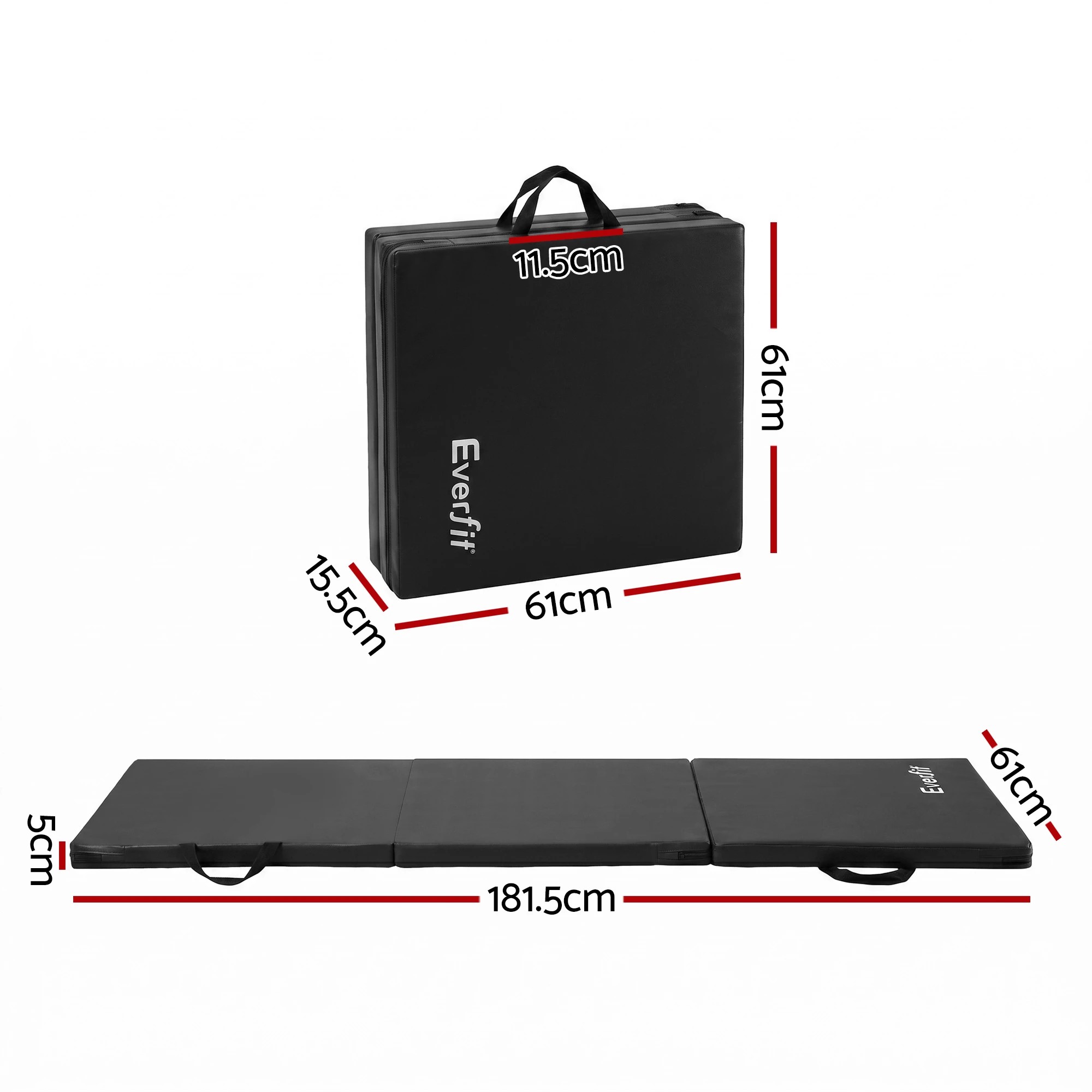 3 Everfit Gymnastics Mats Folding Exercise Floor Mat Portable 3 Fold Tumbling Mat - Black, 3 of 7