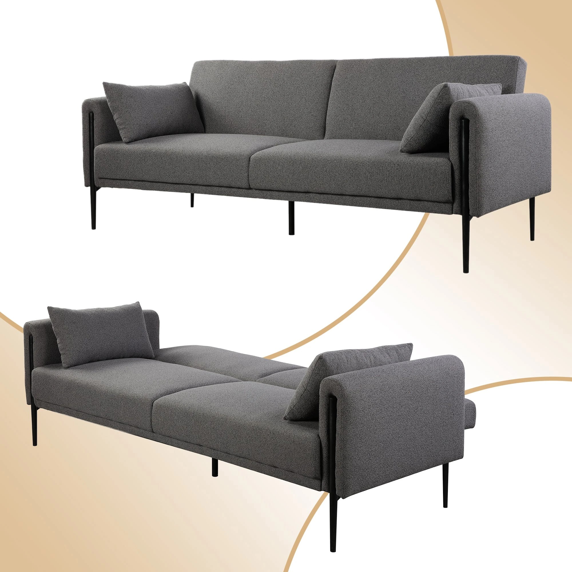 6 Foret Sofa Bed Futon Recliner Fabric Lounge Couch Convertible 3-seater Grey, 6 of 6