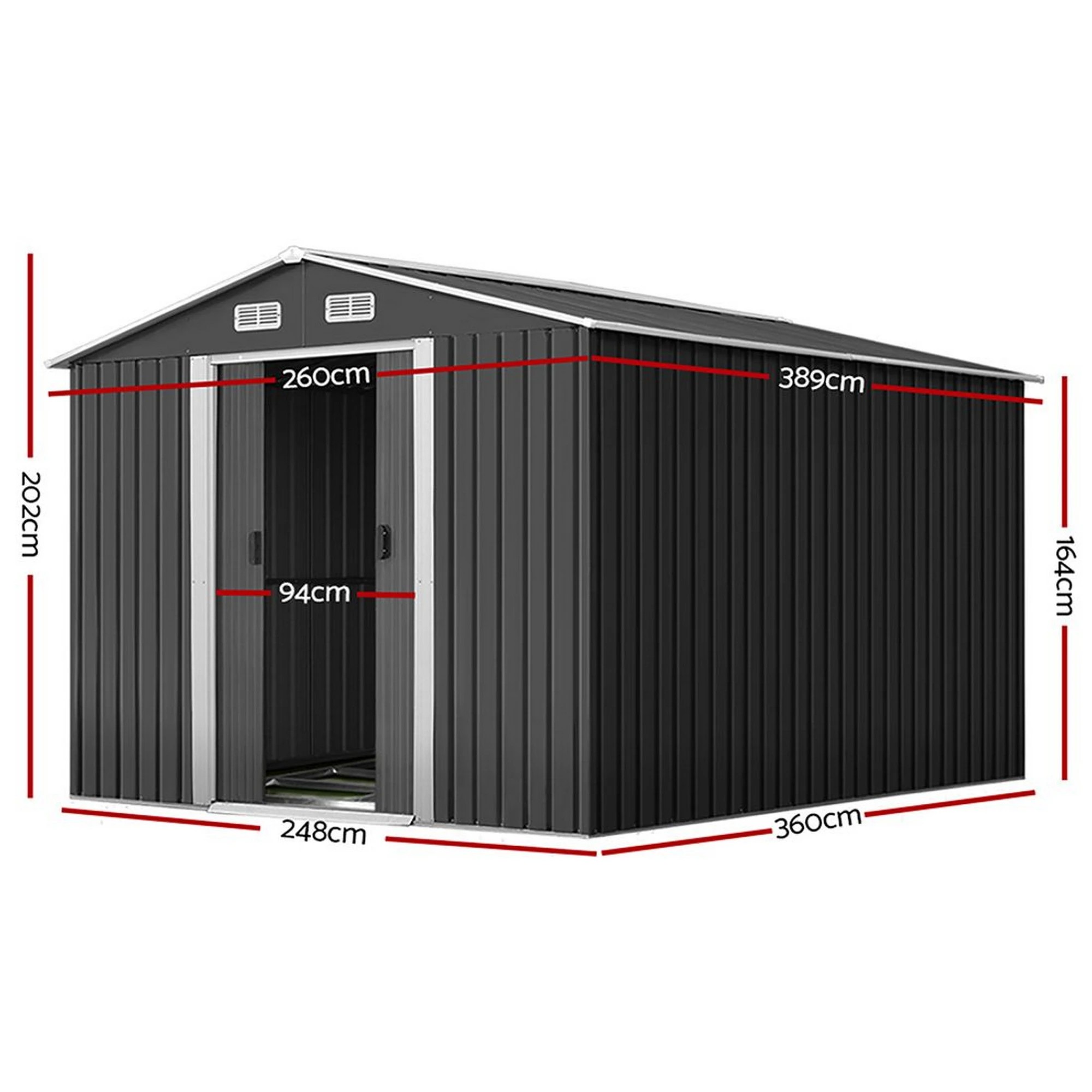 3 Giantz Garden Shed Metal Base Sheds Outdoor Storage Workshop Tool Shelter Sliding Door - Grey, 3 of 8