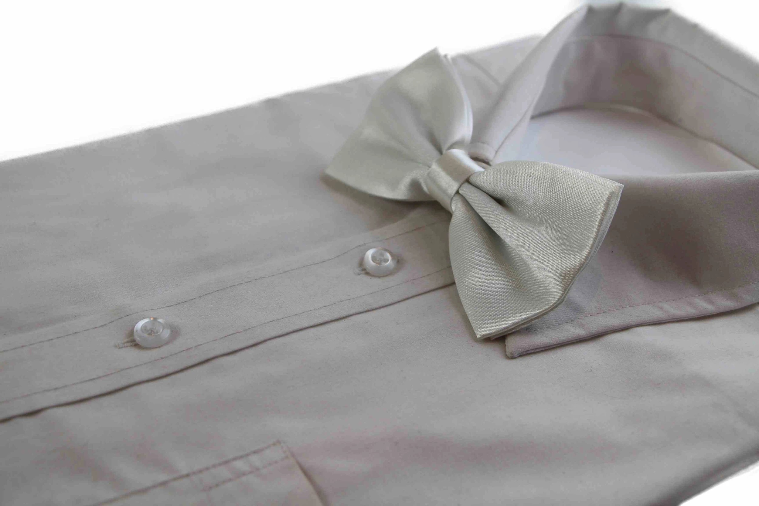 1 Zasel Mens Ivory Solid Plain Colour Bow Tie - Natural, 1 of 3