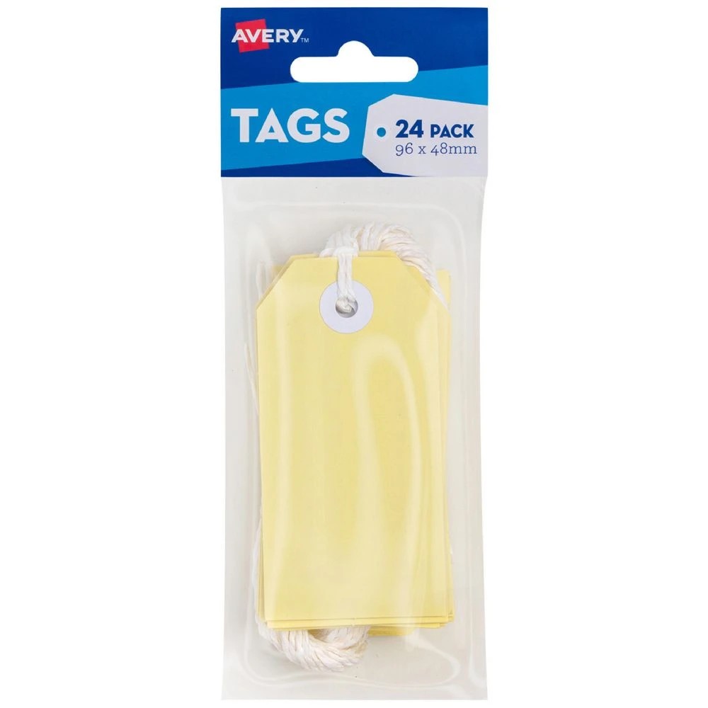 1 Avery Tag with String 96 x 48mm Yellow 24 Pack, 1 of 3