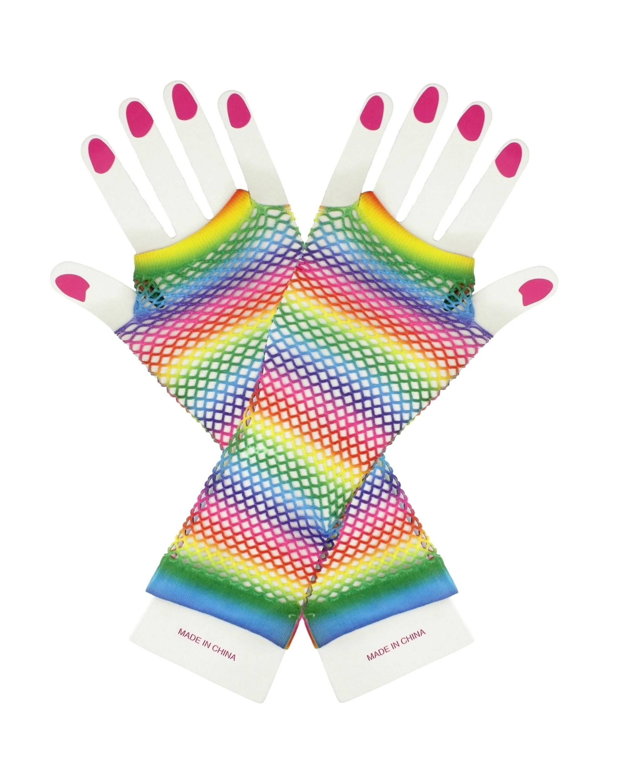1 Partyrama Rainbow Stripe Fishnet Gloves - Multi, 1 of 1