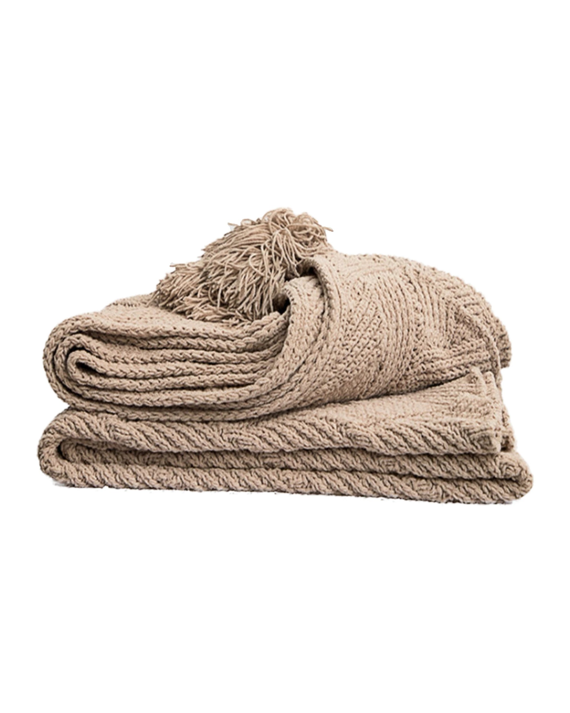 1 Cotton More Acrylic Chenille Tassel Knitted Sofa Bed Blanket 130x160cm Apricot - Beige, 1 of 1