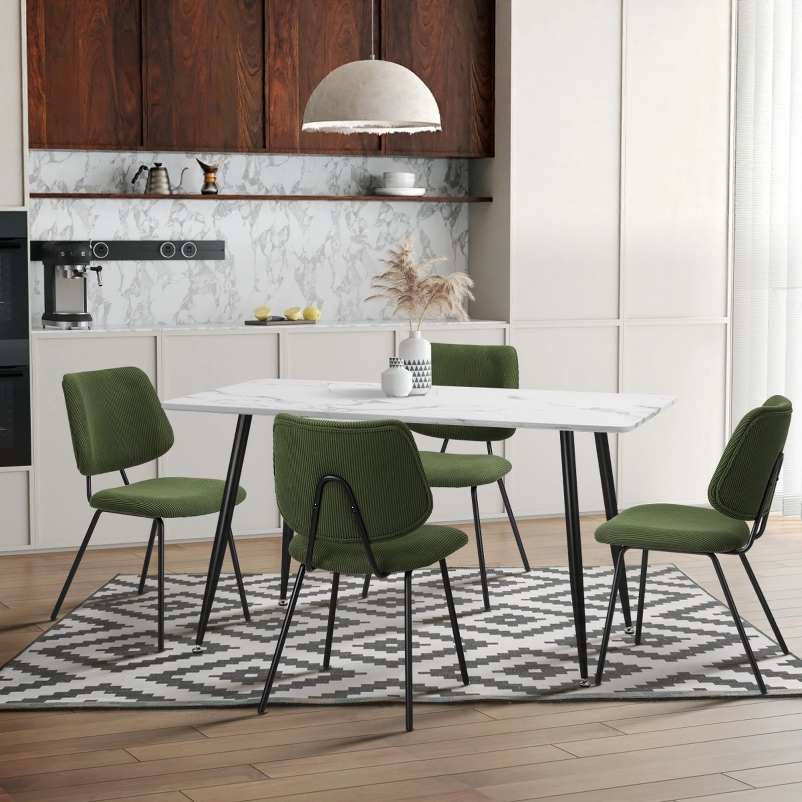 6 Oikiture 2x Dining Chair Vintage Retro Polyester Kitchen Padded Lounge
 - Green, 6 of 10