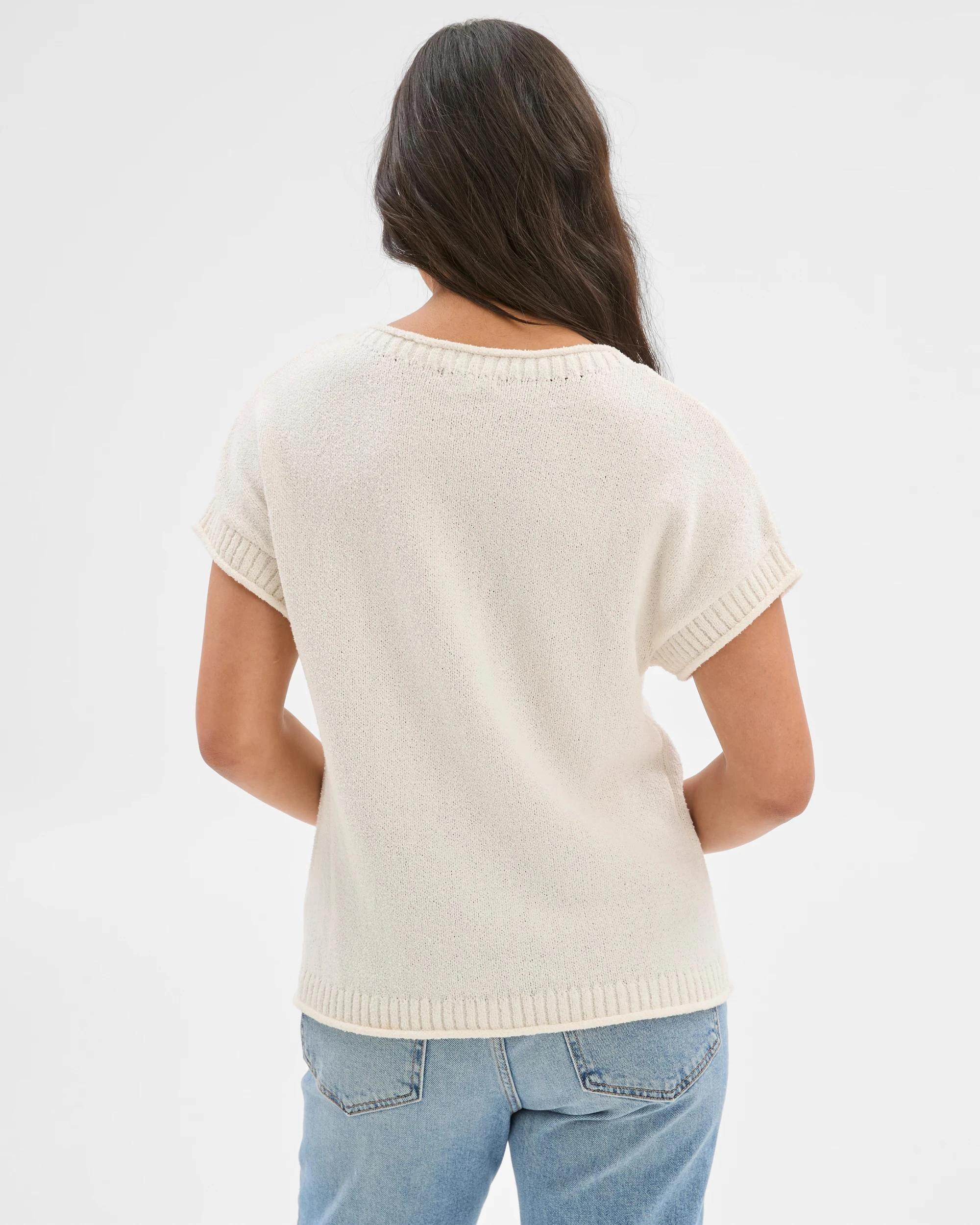 4 Target Australian Cotton Blend Boucle Roll Trim Knit Top CLOUD DANCER, 4 of 5