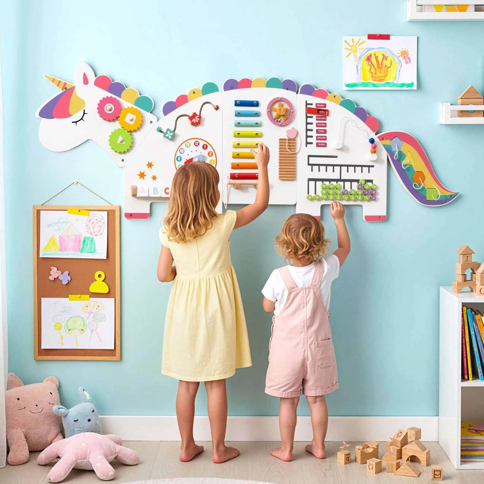3 Costway 11in1 Wall Busy Board Panels Unicorn-themed Sensory Toy - White, 3 of 4