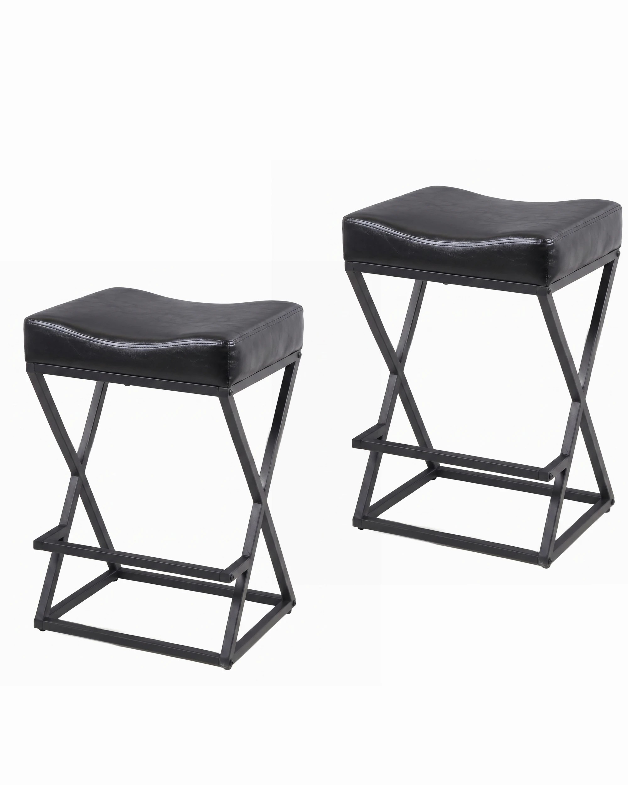 1 Advwin Bar Stools Set of 2 PU Leather Kitchen Counter Stools w/ U-Shape Cushion & Footrest - Black, 1 of 7