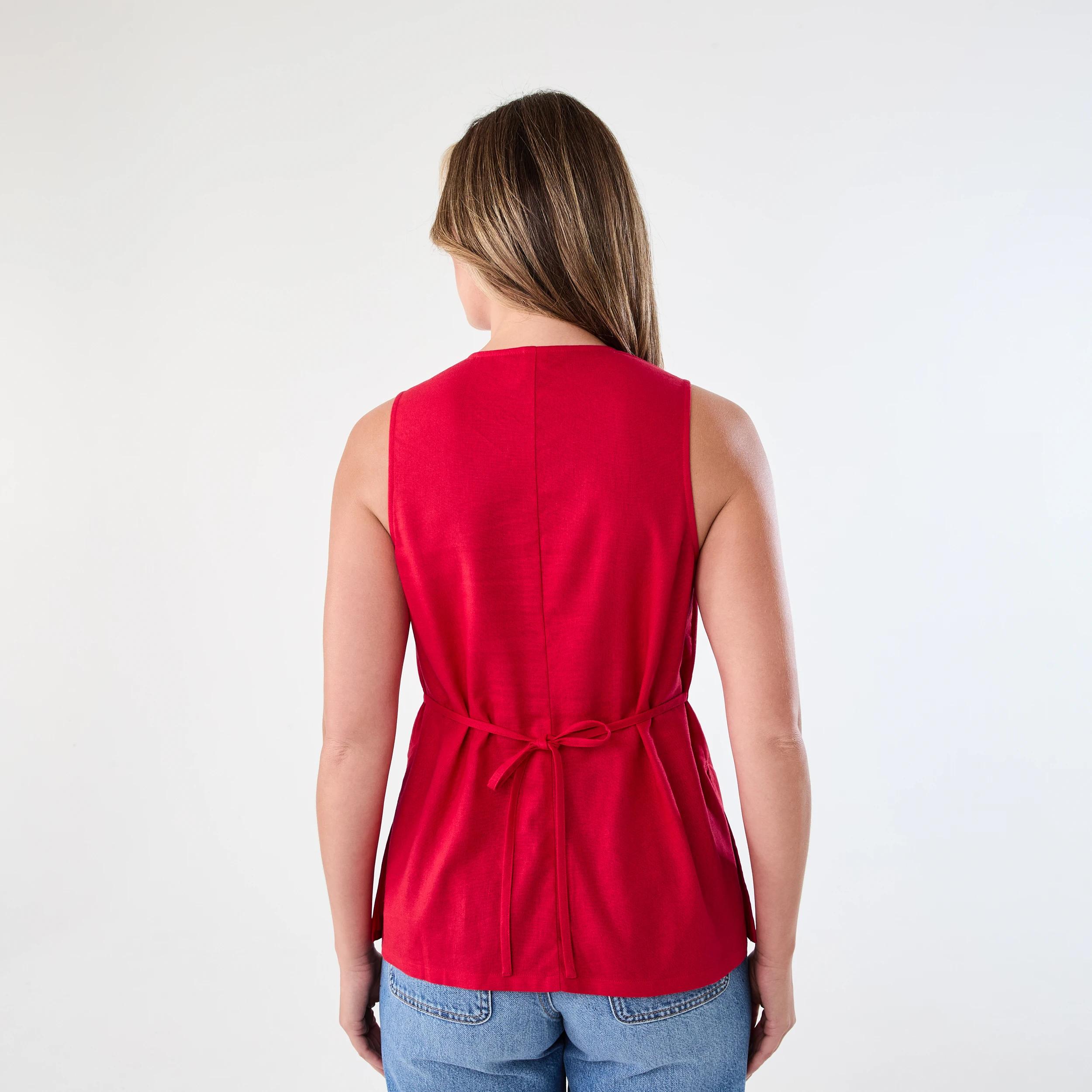 3 Sleeveless Longline Tie Back Waistcoat Strawberry, 3 of 7