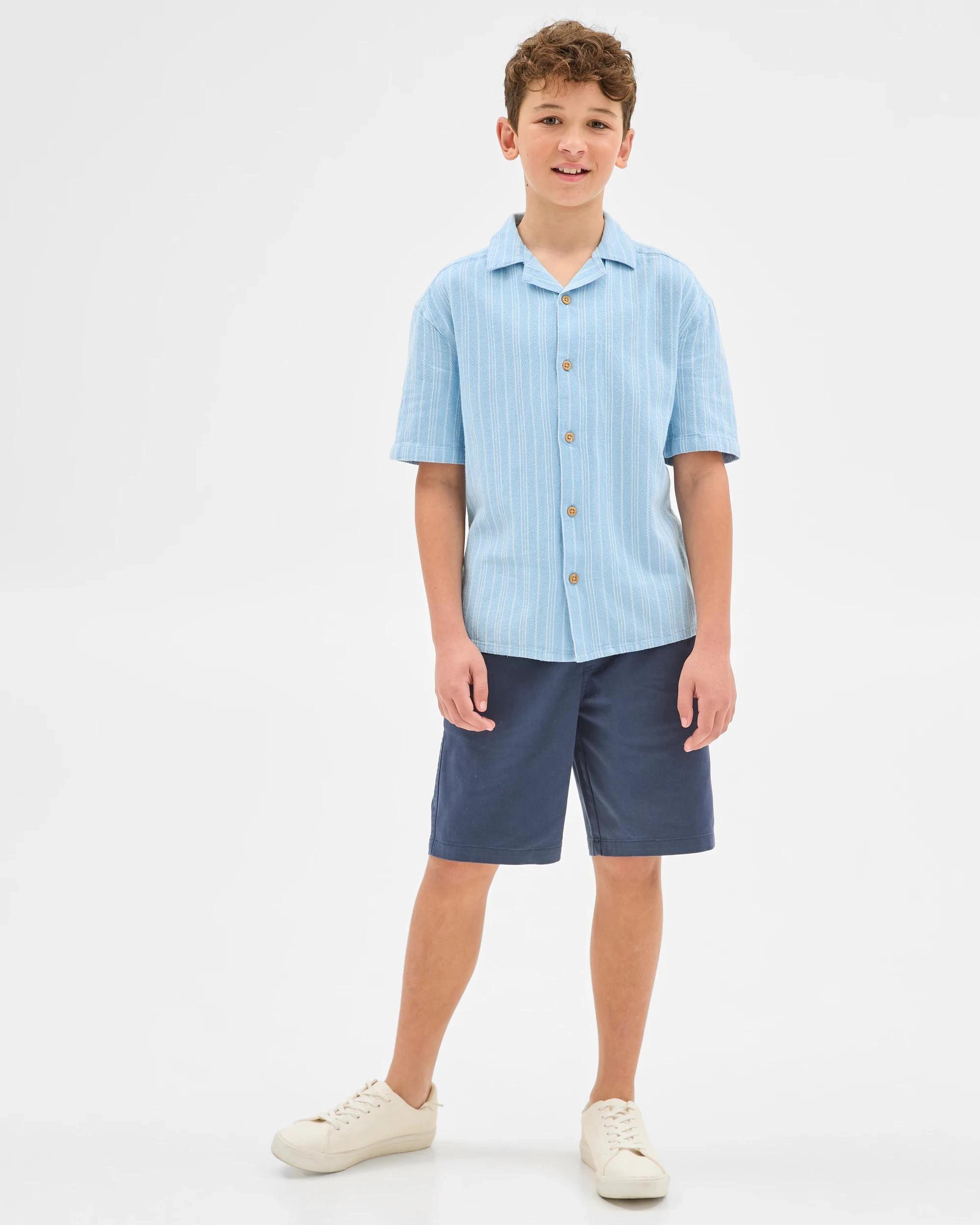 3 Target Cotton Linen Blend Short Sleeve Textured Shirt TIDAL BLUE STRIPE, 3 of 6