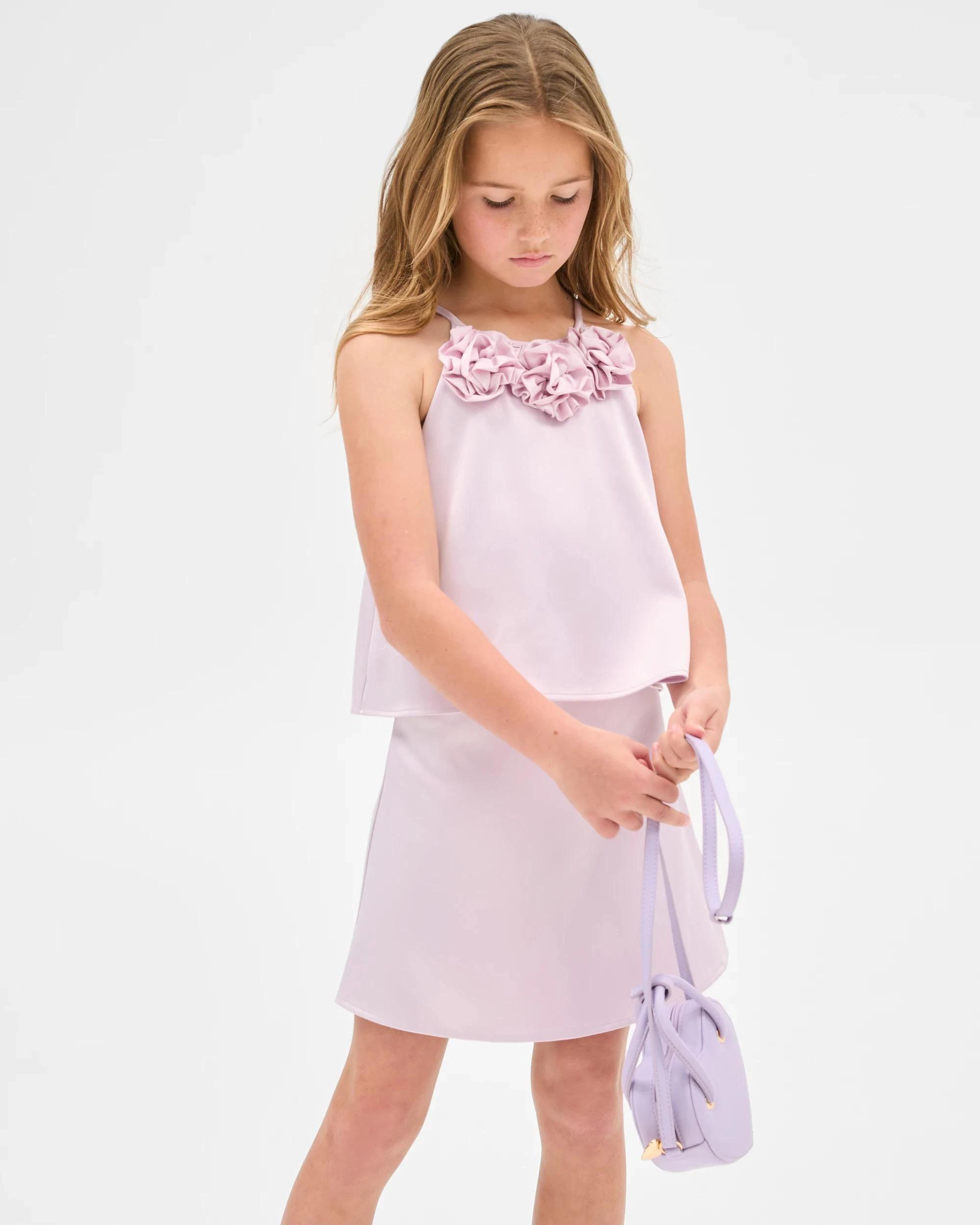 1 Target Kids Satin 3D Flower Tank and Skirt 2 Piece Set PURPLE, 1 of 8