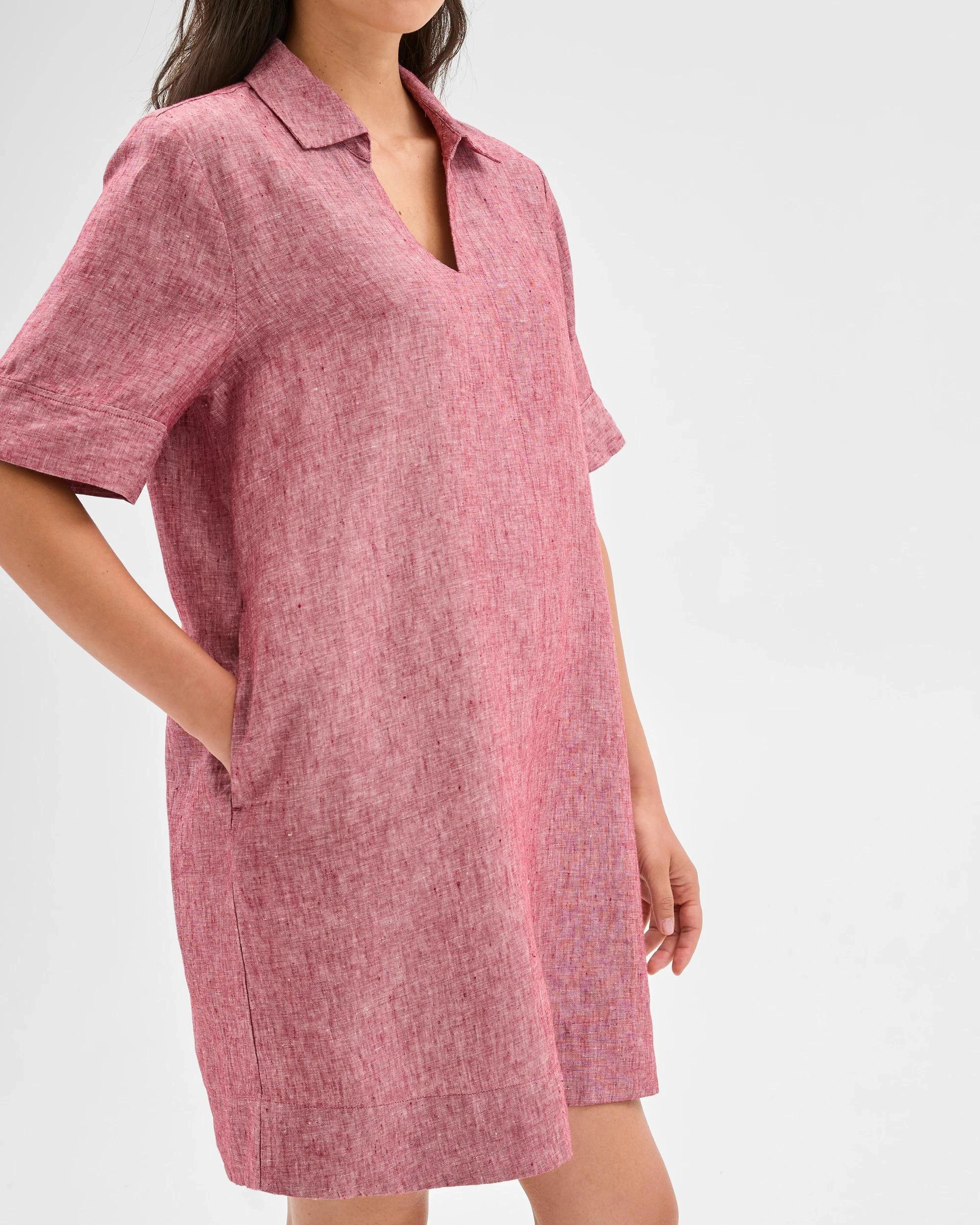 4 Target European Linen Polo Mini Dress RHUBARB X-DYE, 4 of 6