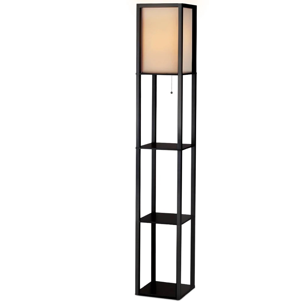 1 Artiss Floor Lamp 3 Tier Shelf Shelf Storage LED Light Stand Home Room Vintage - Black, 1 of 7