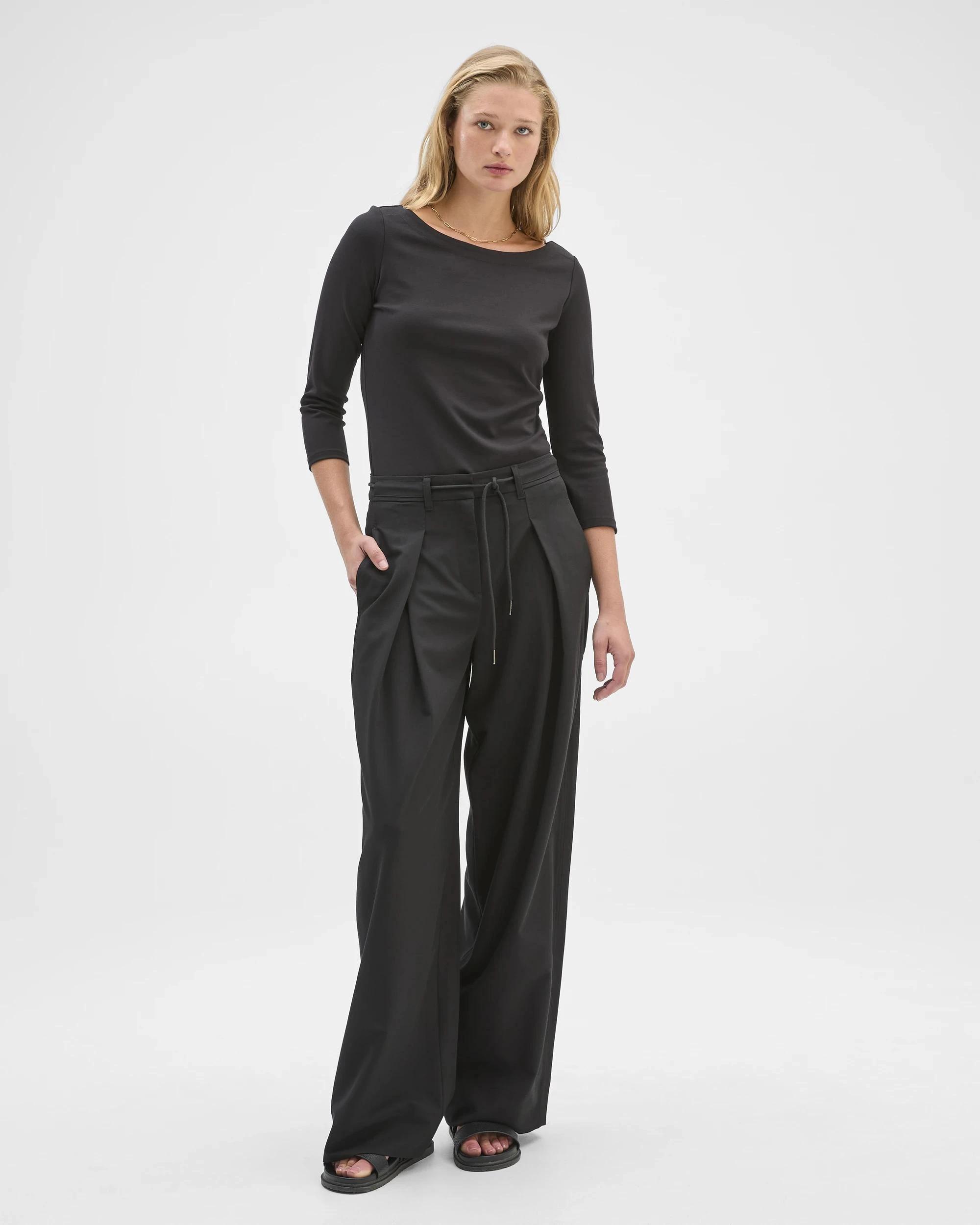 1 Preview 3/4 Sleeve Boat Neck Ponte T-Shirt BLACK, 1 of 8