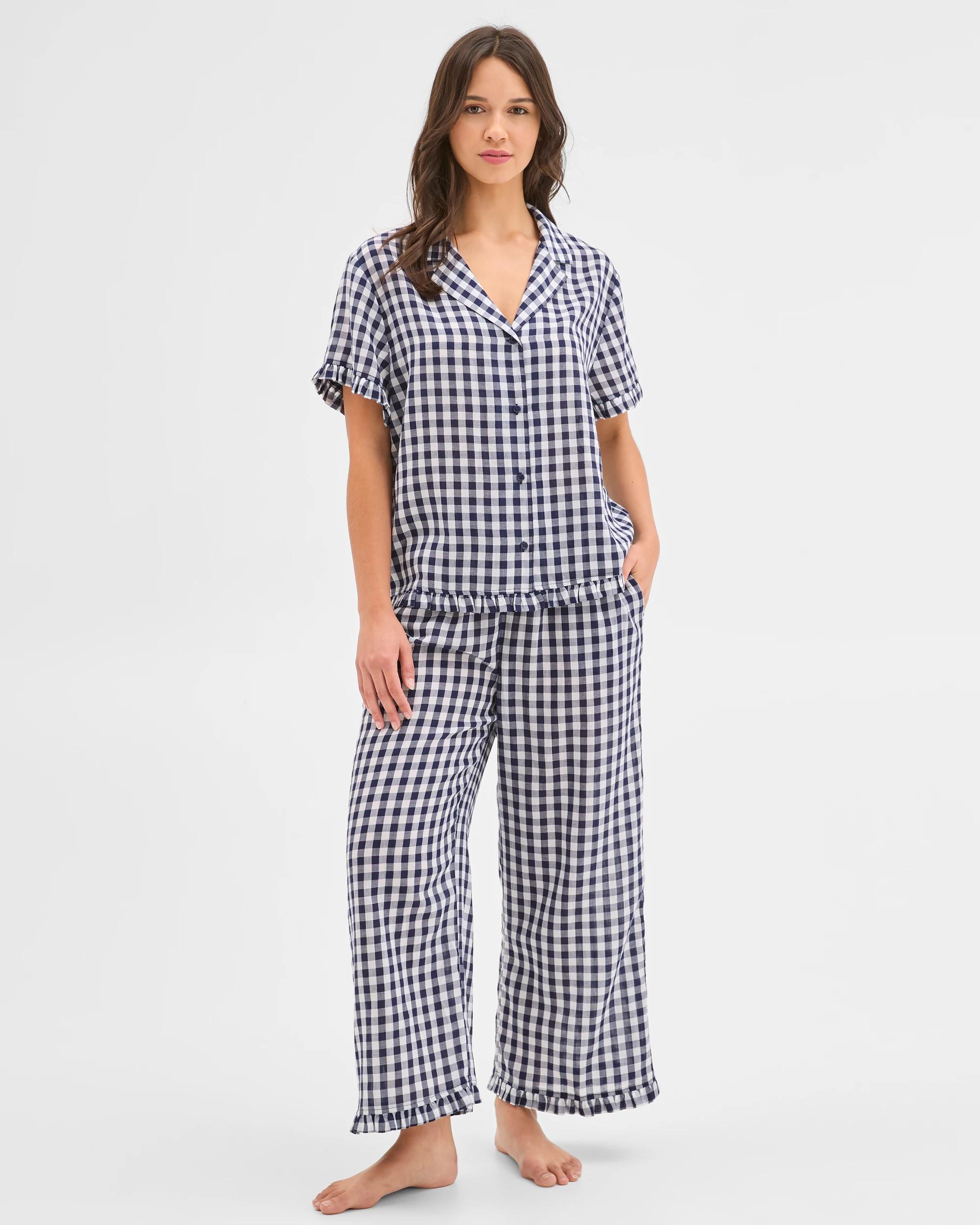 1 Target Woman Australian Cotton Crop Leg Pyjama Set NAVY GINGHAM, 1 of 7