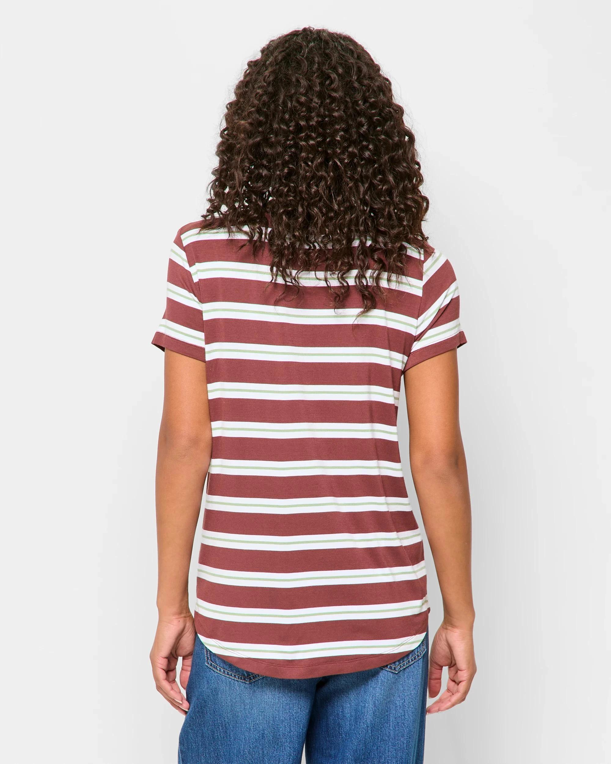 4 Target Woman Short Sleeve V-Neck T-Shirt REDWOOD STRIPE, 4 of 5