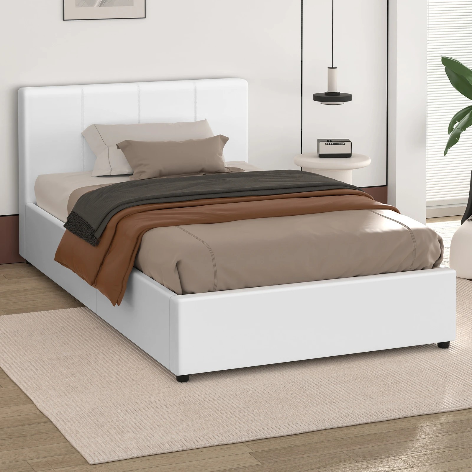 7 Alfordson Bed Frame Single Size Gas Lift Storage Base Leather Tricia - White, 7 of 10