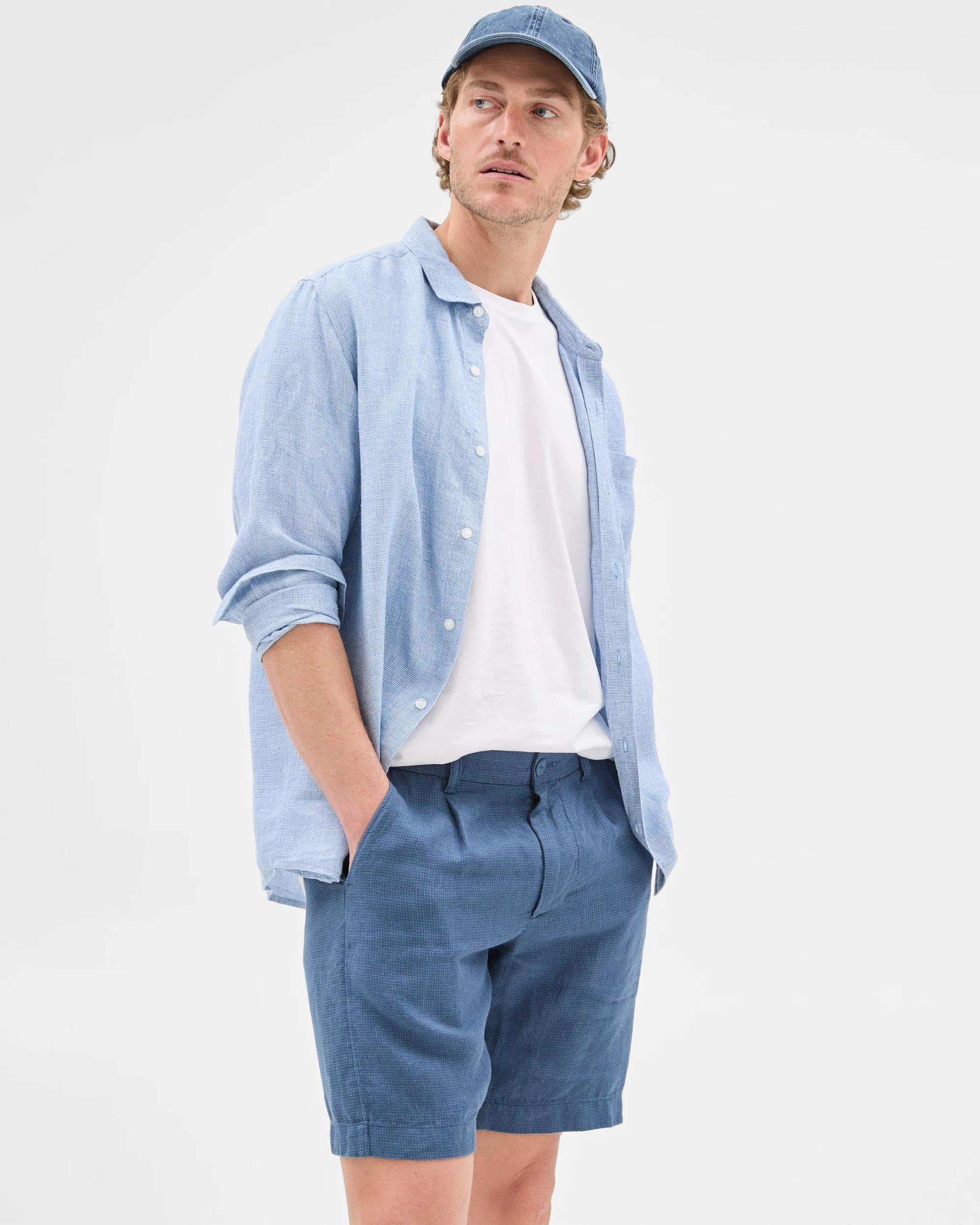 4 Target European Linen Pleated Chino Shorts BLUE, 4 of 5