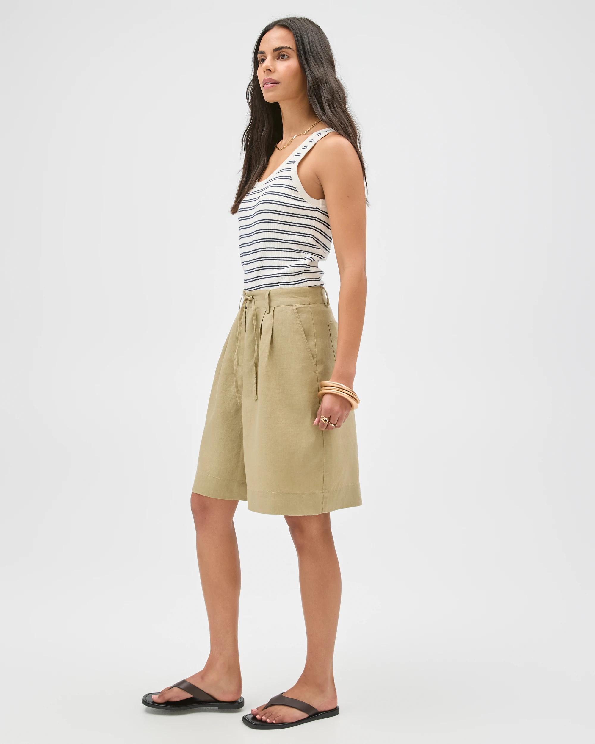 2 Target European Linen Bermuda Shorts CRUSHED LEAF, 2 of 6