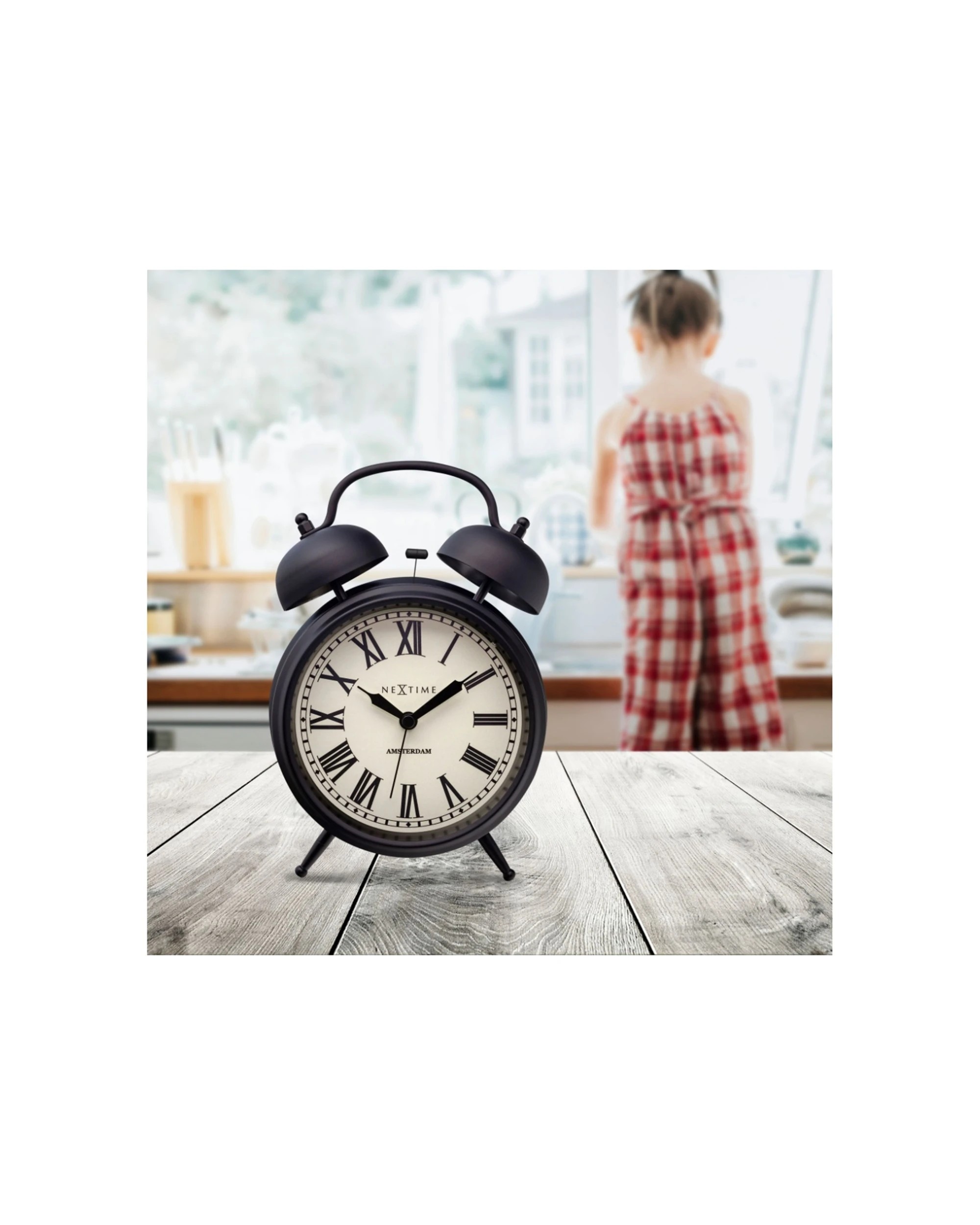 7 NEXTIME Amsterdam Alarm Clock Double Bell Silent Sweep Movement Night Light - Black, 7 of 8