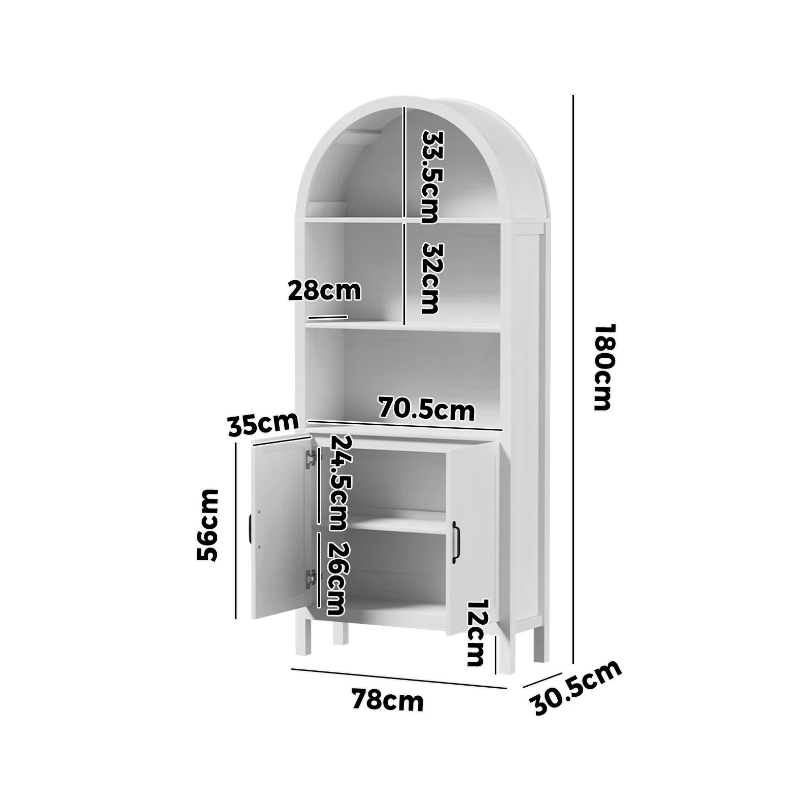 9 Oikiture Arched Bookshelf Display Shelf Bookcase Bookshelves Storage - White, 9 of 10